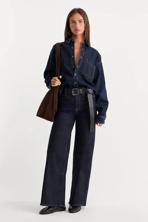 ALWAYS FITS SLIM PALAZZO JEANS | DENETHIC BLUE-1 | GOOD AMERICAN | MODEL