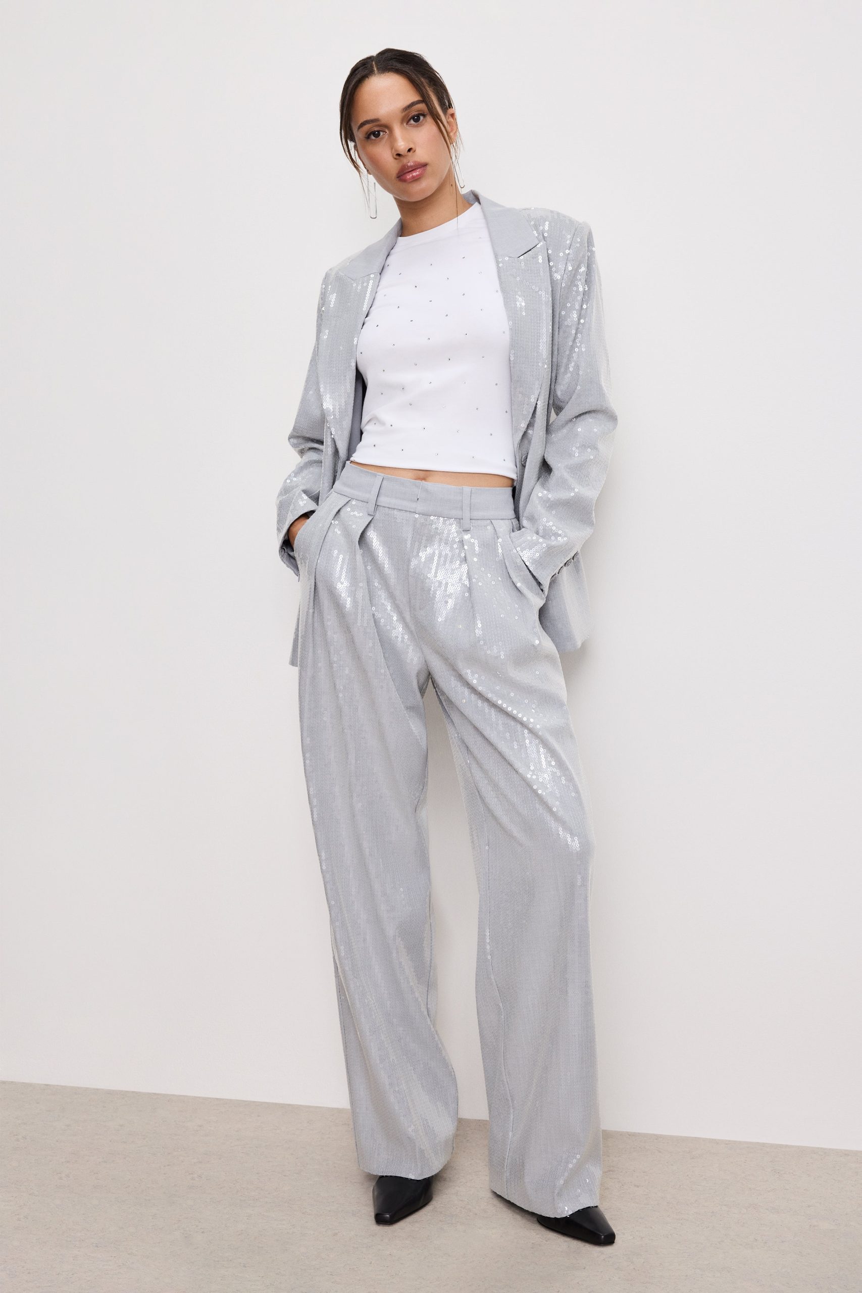 GOOD '90s SEQUIN TROUSERS | HEATHER GREY001
