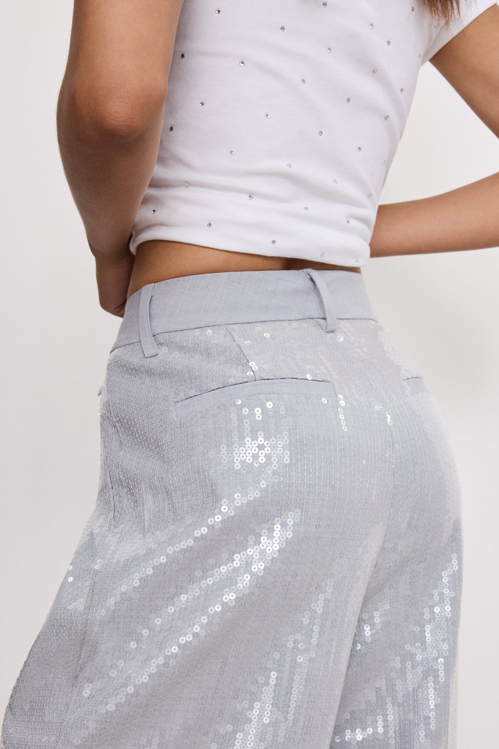 GOOD '90s SEQUIN TROUSERS | HEATHER GREY001
