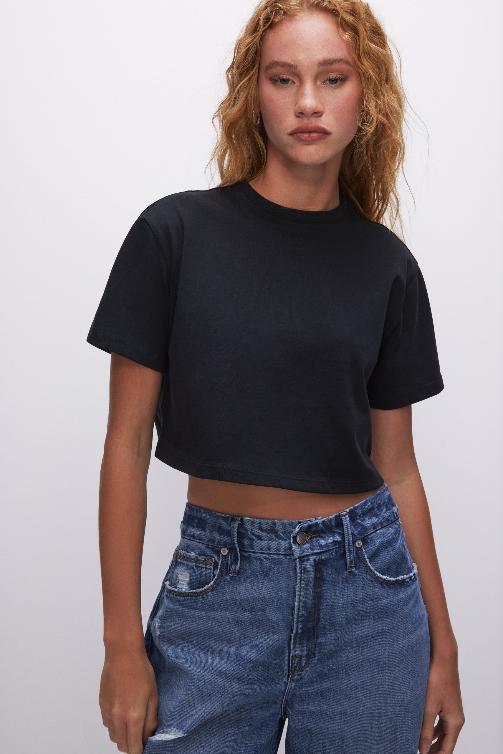 COTTON CROPPED TEE | BLACK001 BLACK001 / 5XL