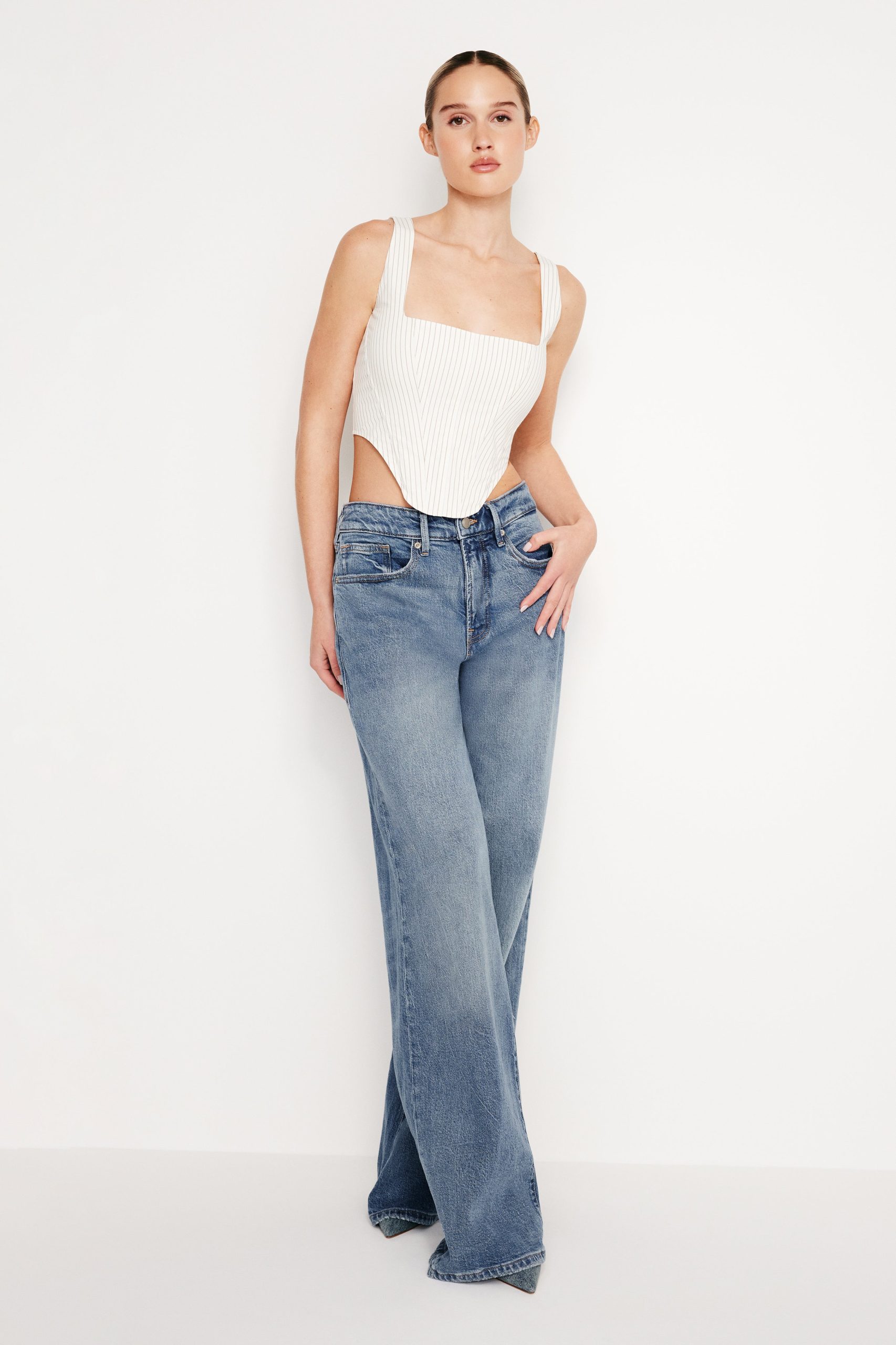 POPLIN CORSET TOP | PUTTY PENCIL STRIPE003 PUTTY PENCIL STRIPE003 / 5XL