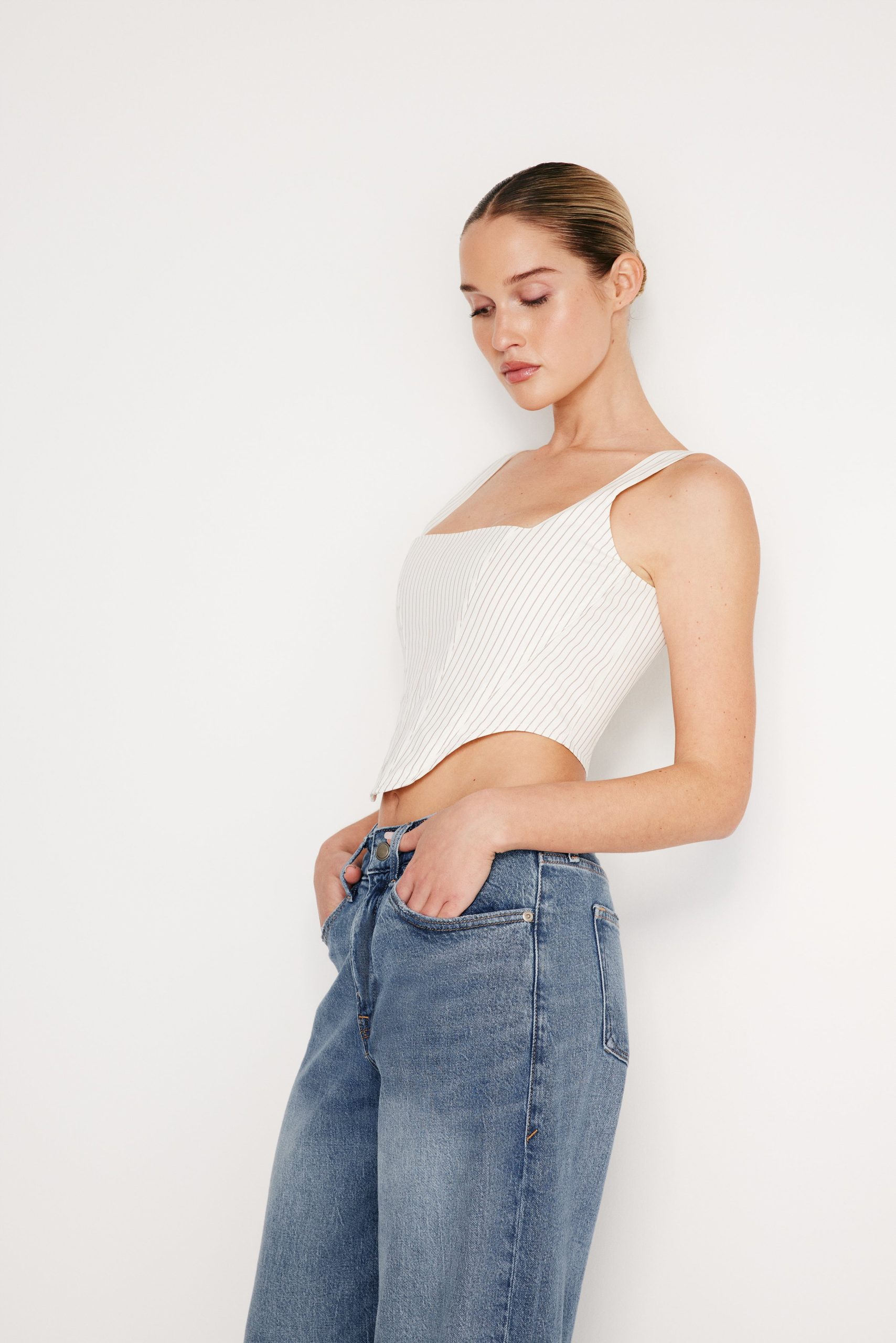 POPLIN CORSET TOP | PUTTY PENCIL STRIPE003