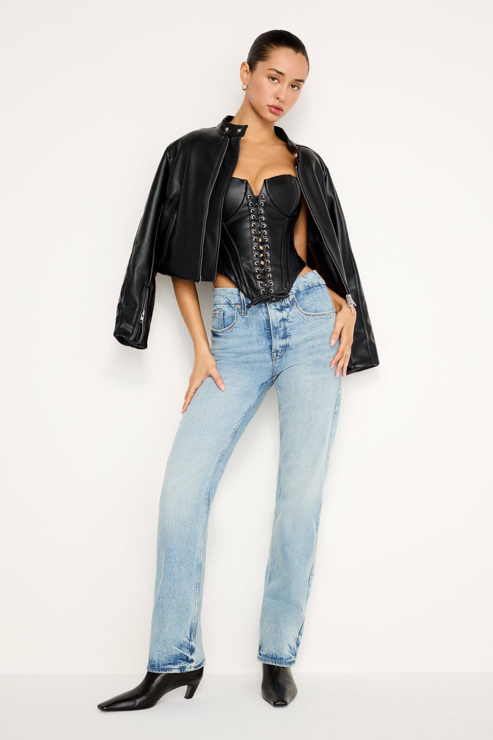 FAUX LEATHER LACE UP BUSTIER | BLACK001