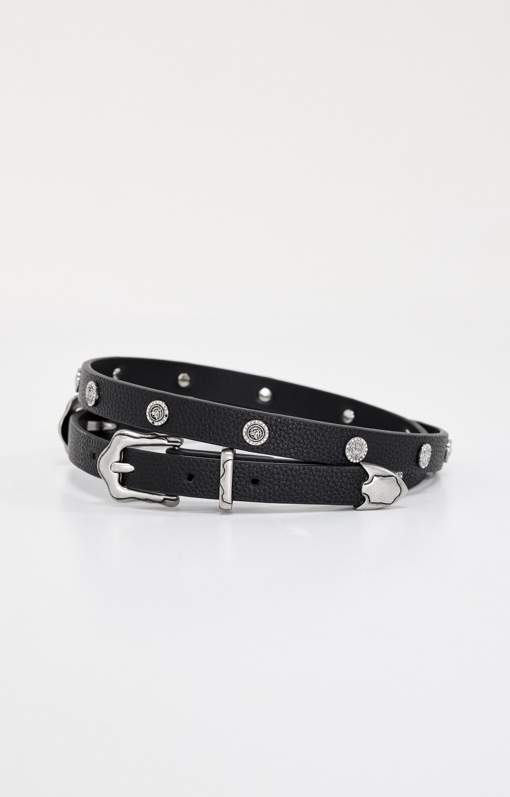 SKINNY DOUBLE BUCKLE BELT | BLACK001
