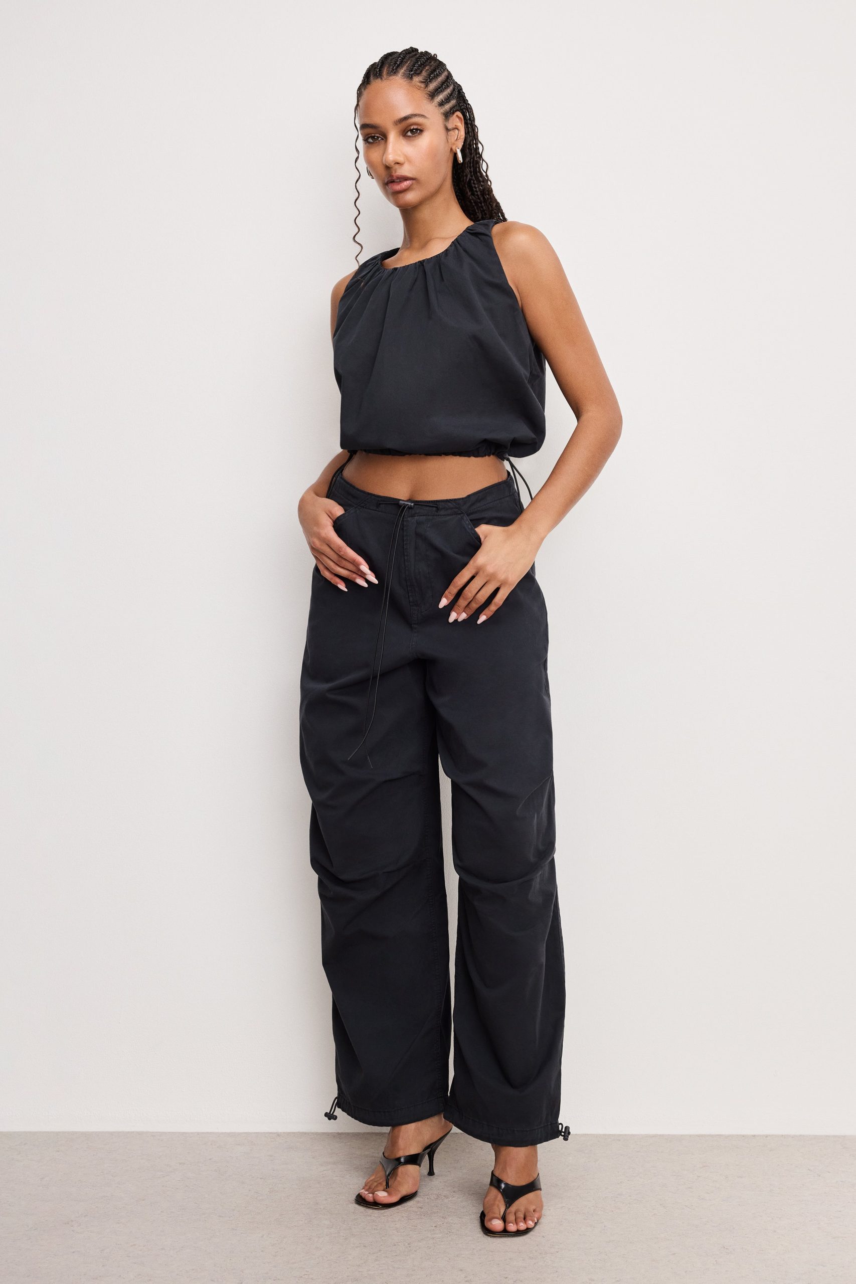 TWILL PARACHUTE BUBBLE TOP | BLACK001