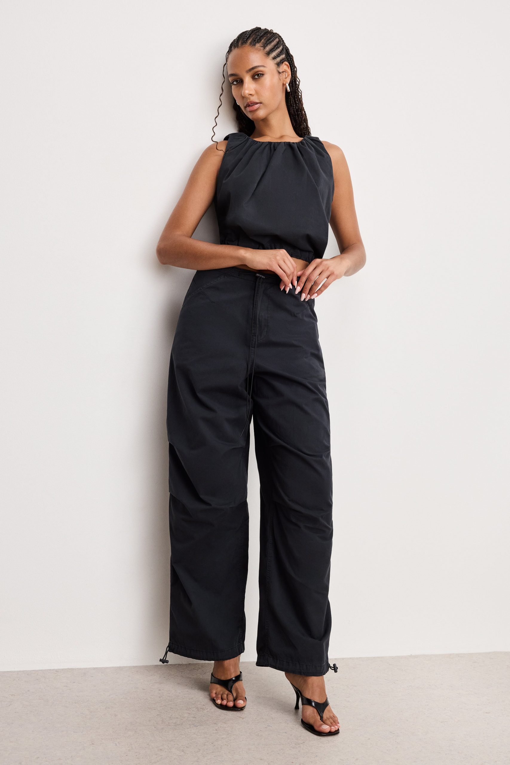 TWILL PARACHUTE PANTS | BLACK001