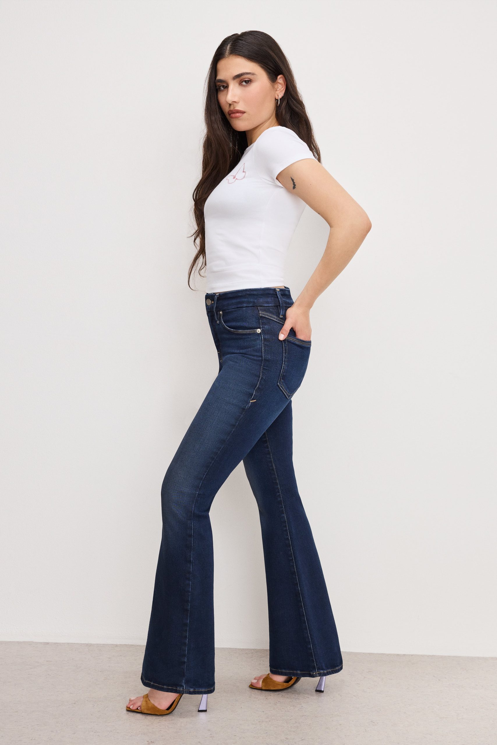 DOLLY JOLEANS PETITE FLARE JEANS | INDIGO1020
