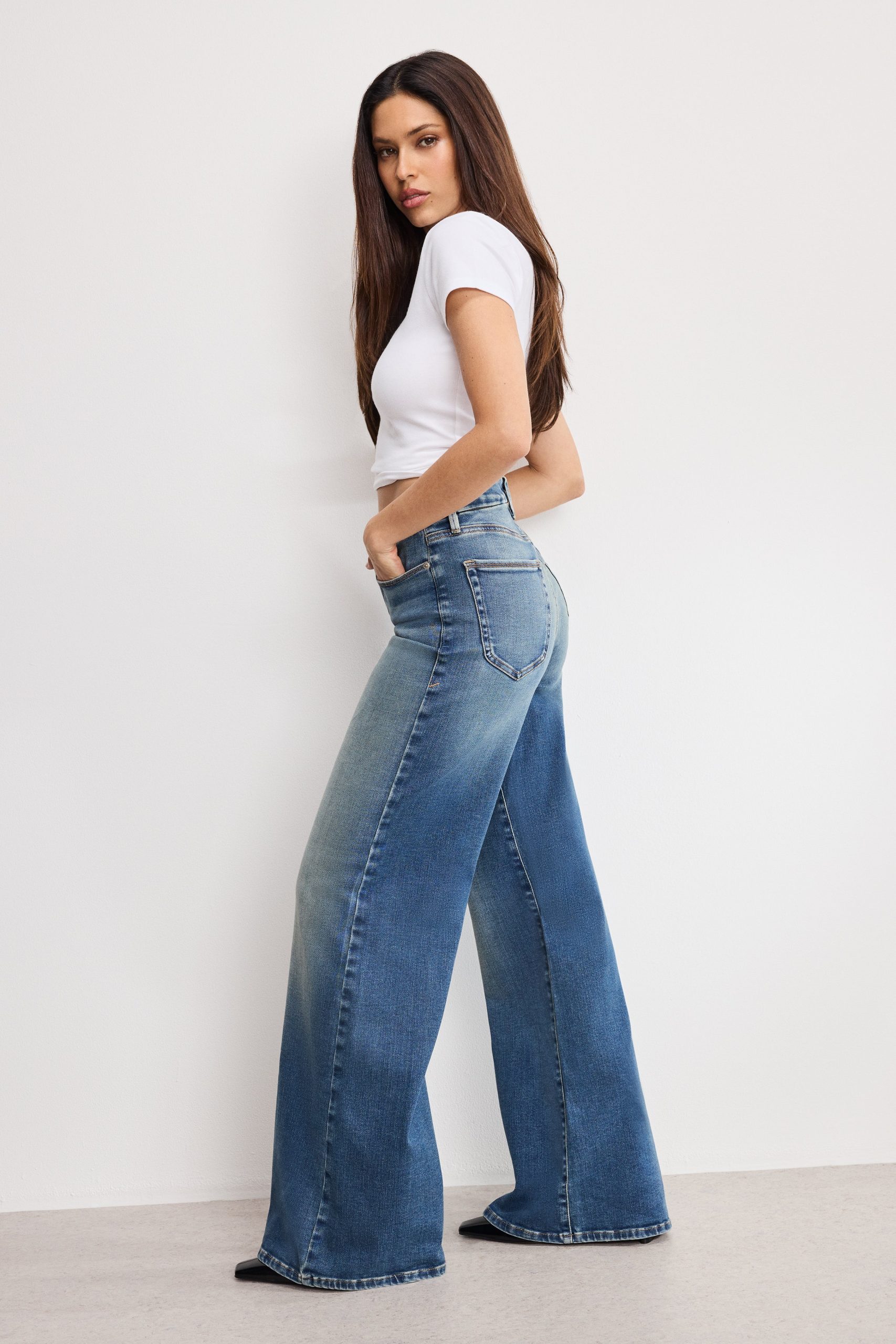 SOFT TECH GOOD WAIST PALAZZO JEANS | INDIGO986