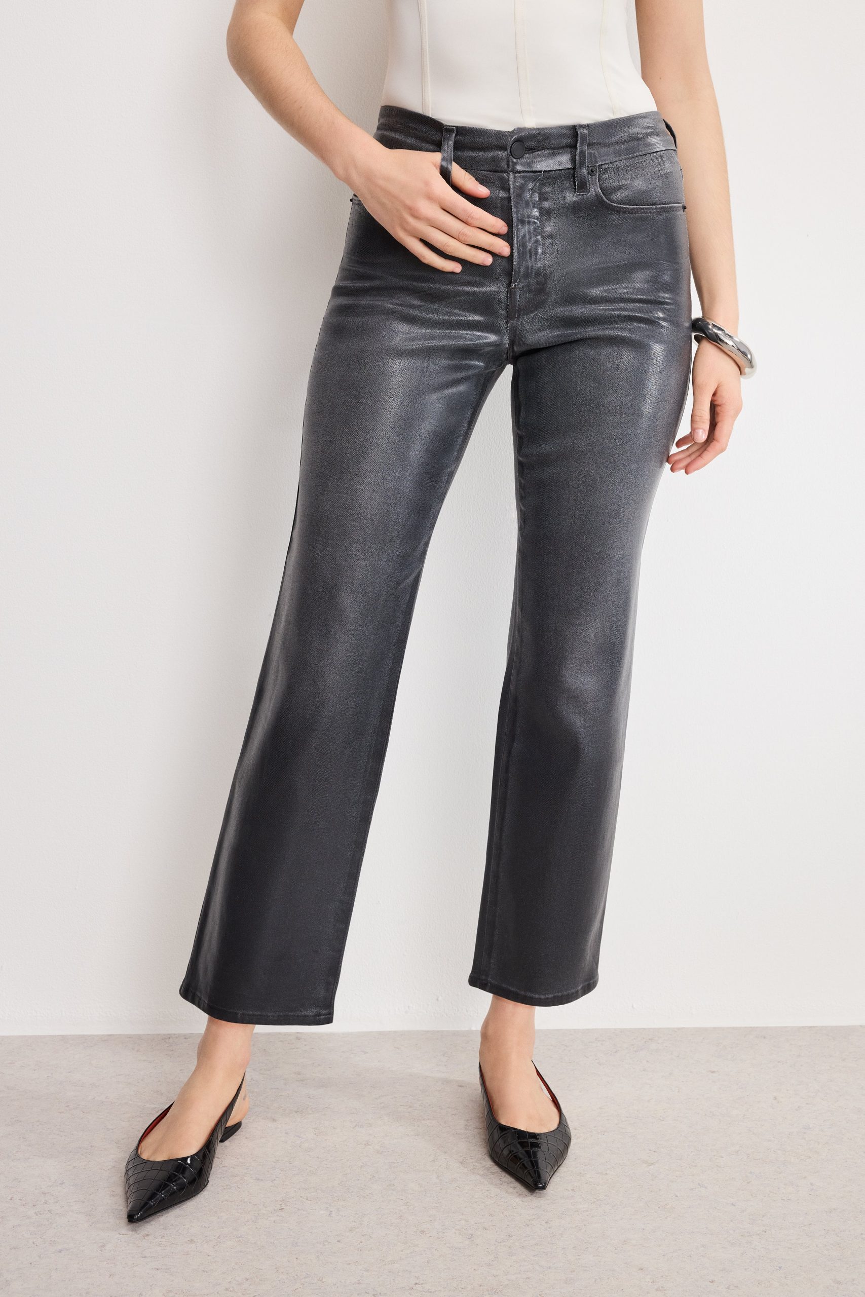 SOFT TECH GOOD LEGS STRAIGHT COATED JEANS | BLACK402 BLACK402 / 32 Plus