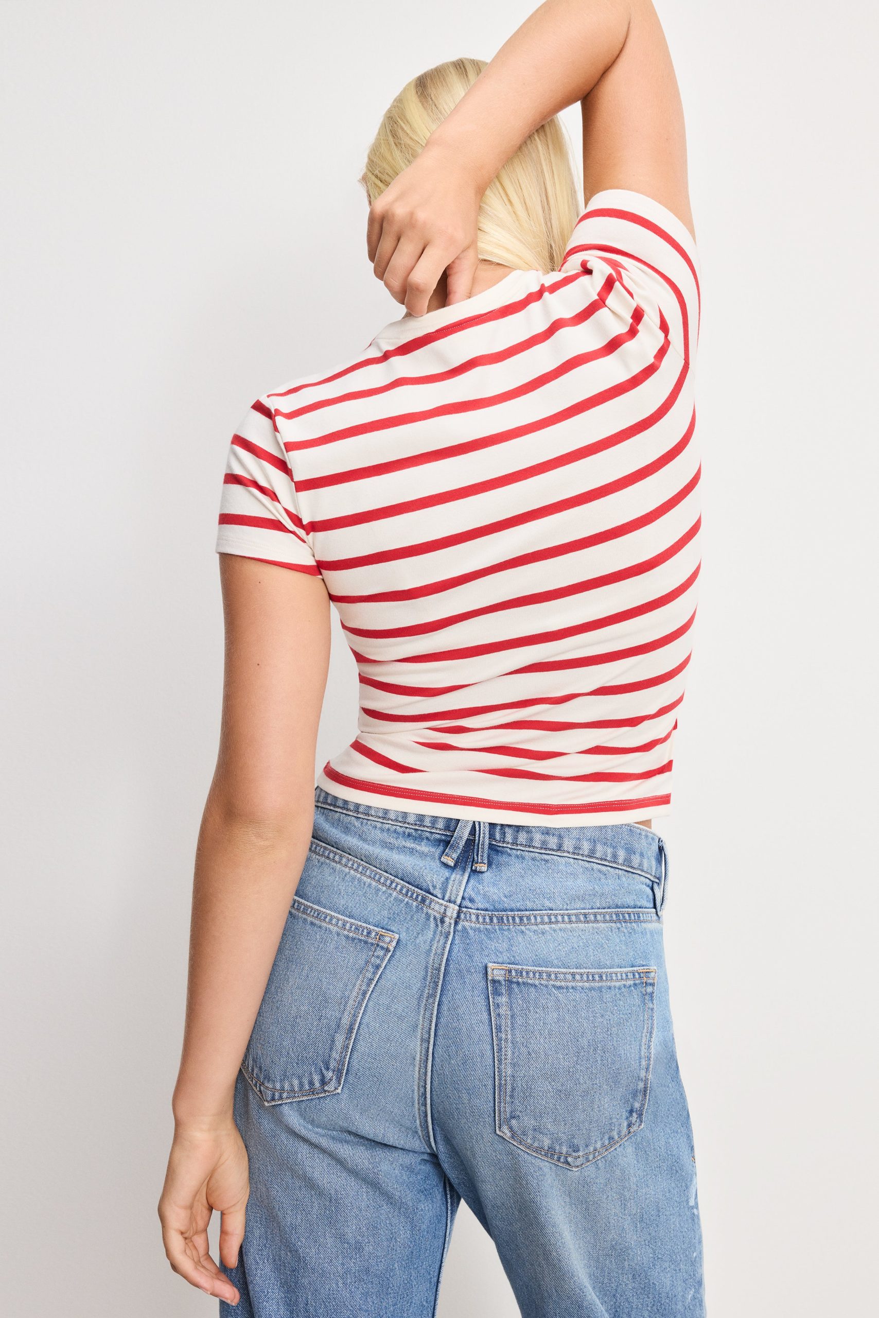 SUPER STRETCH BABY TEE | ECRU & CHILI WIDE STRIPE