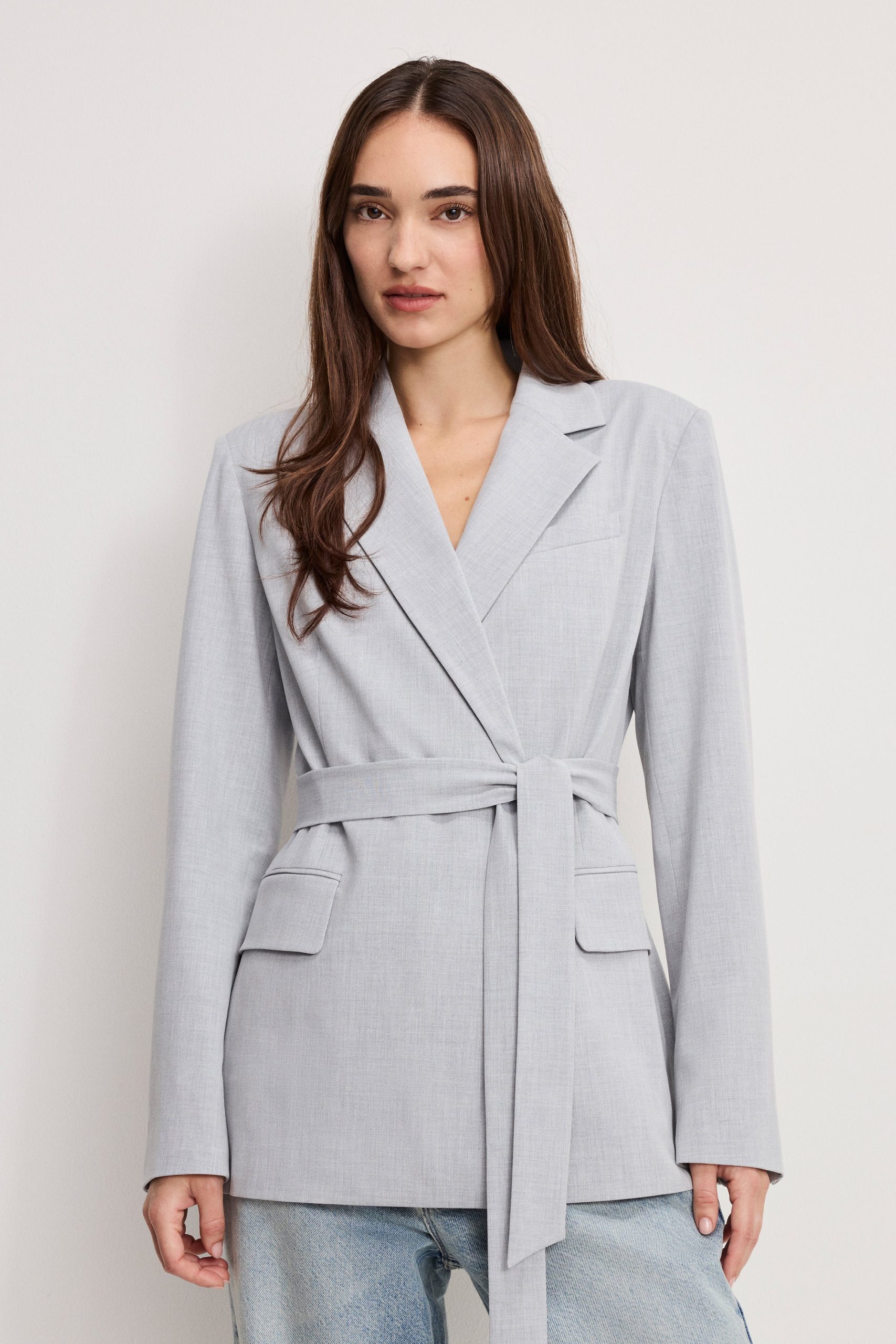 ESSENTIAL SUITING BELTED BLAZER | CROSSHATCH GREY CROSSHATCH GREY / 5XL