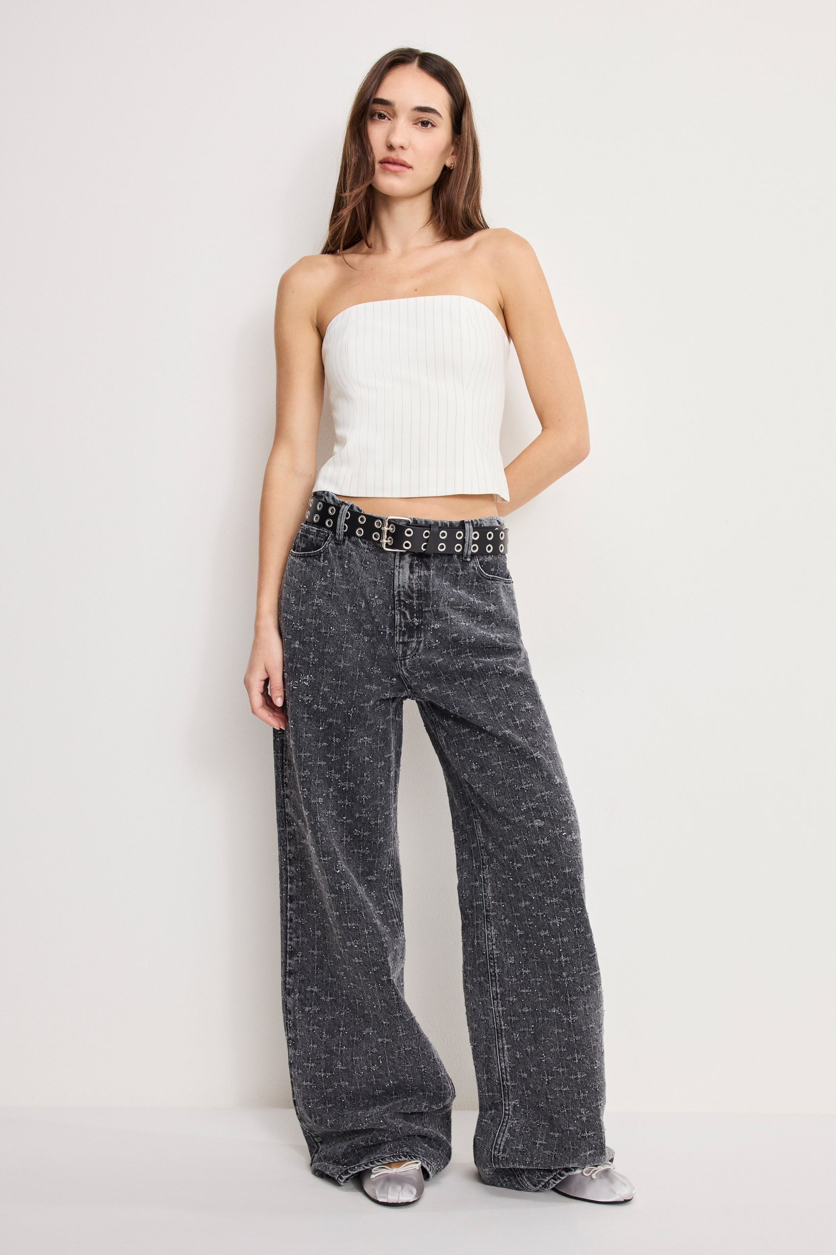 ESSENTIAL SUITING STRAPLESS TOP | CHESTNUT PIN STRIPE CHESTNUT PIN STRIPE / 5XL