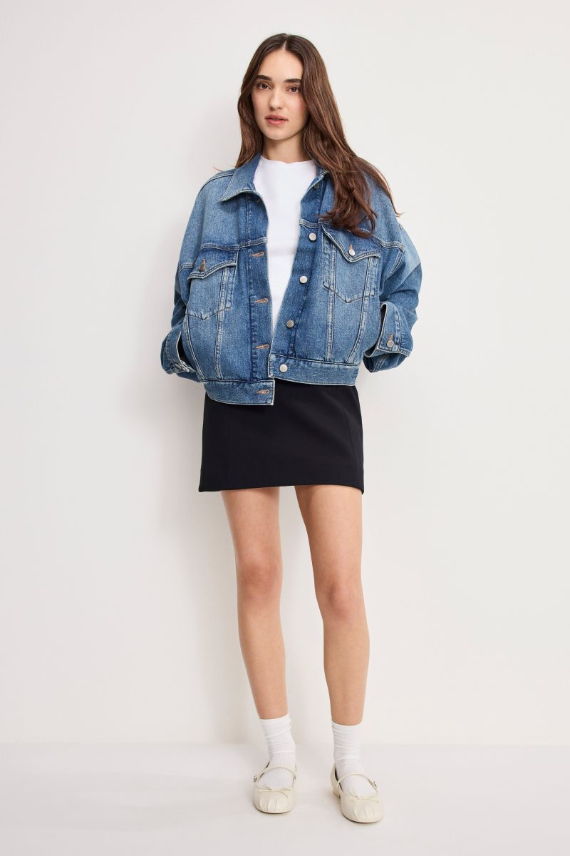 CROPPED PLEATED TRUCKER JACKET