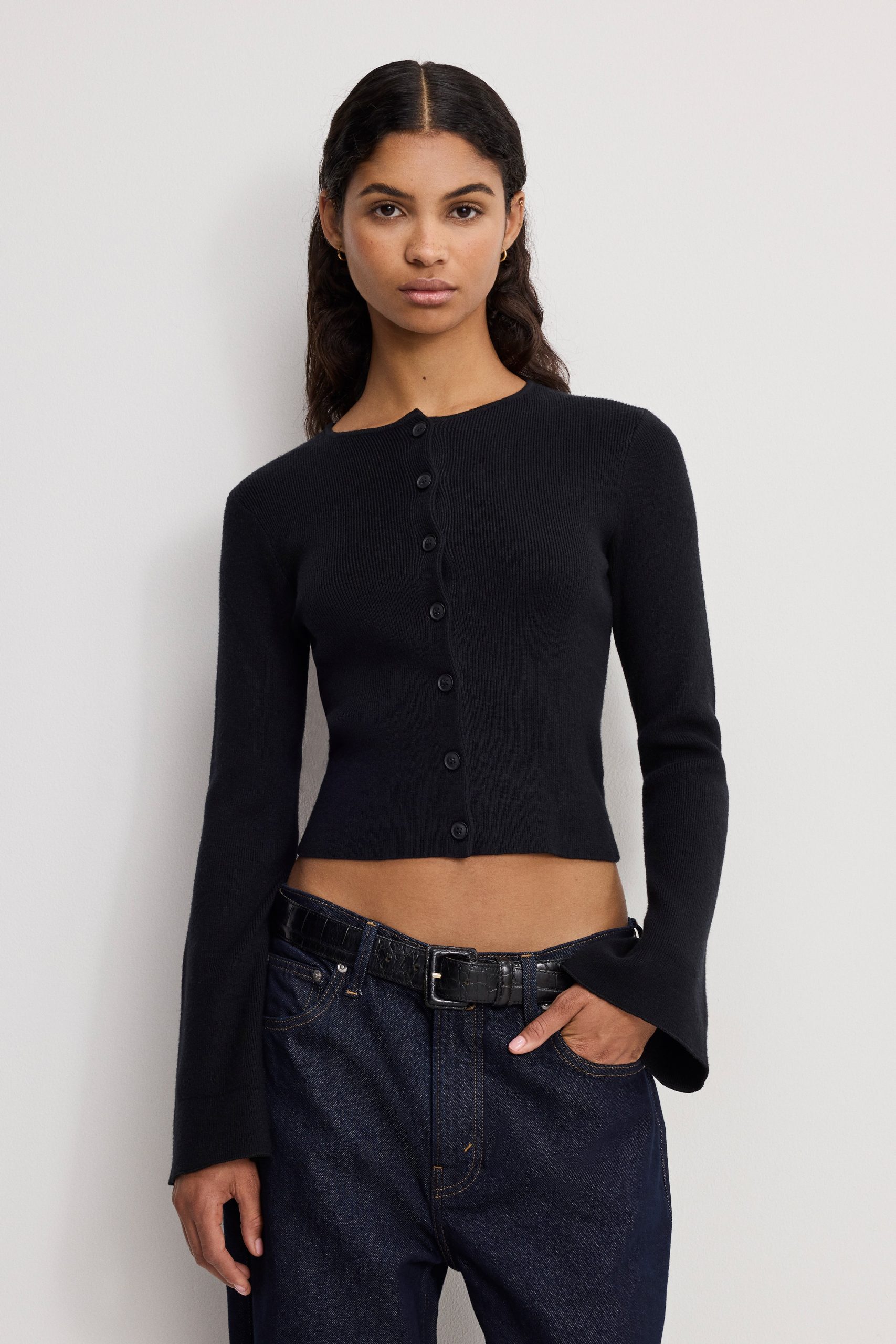 BELL SLEEVE KNIT CARDIGAN | BLACK001 BLACK001 / 5XL