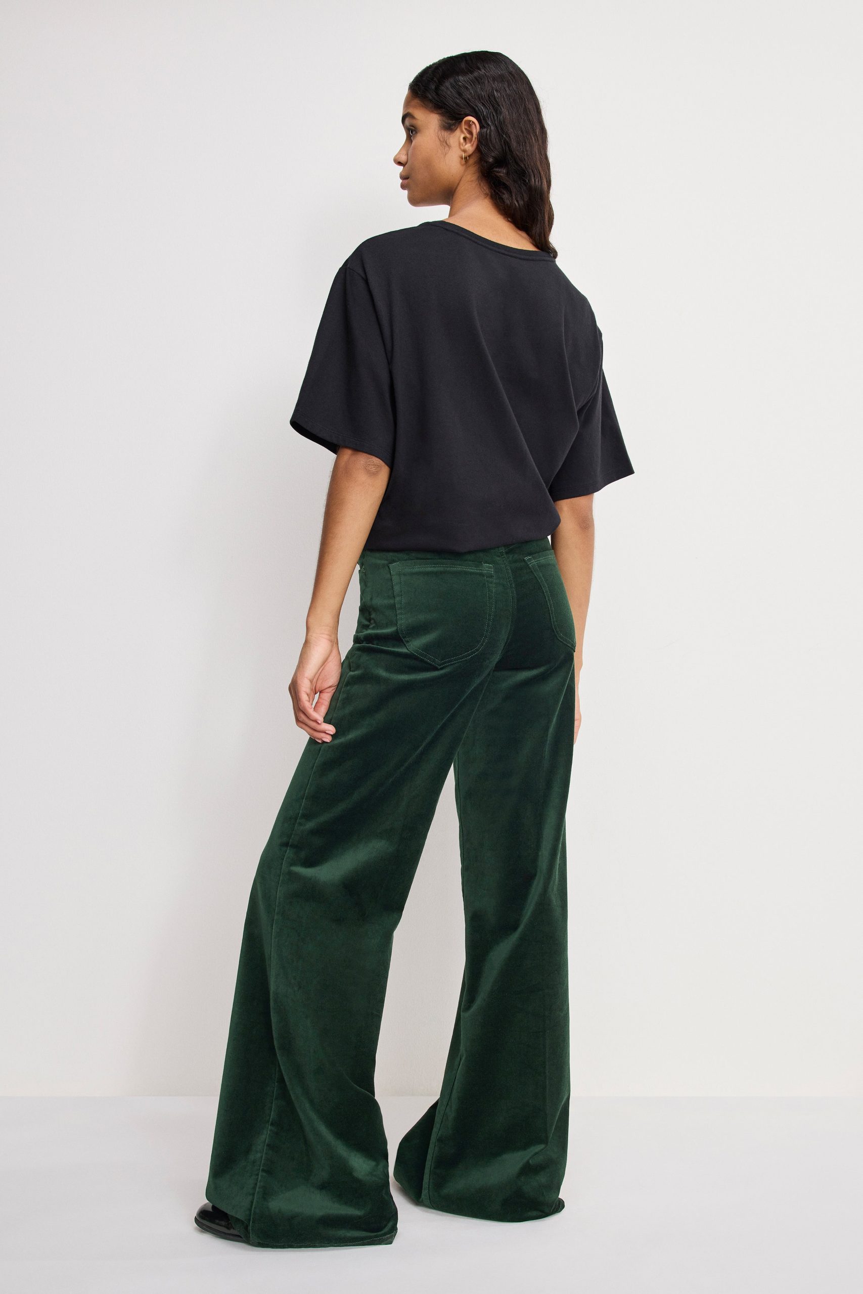 VELVET GOOD WAIST PALAZZO PANTS | PINE GREEN003