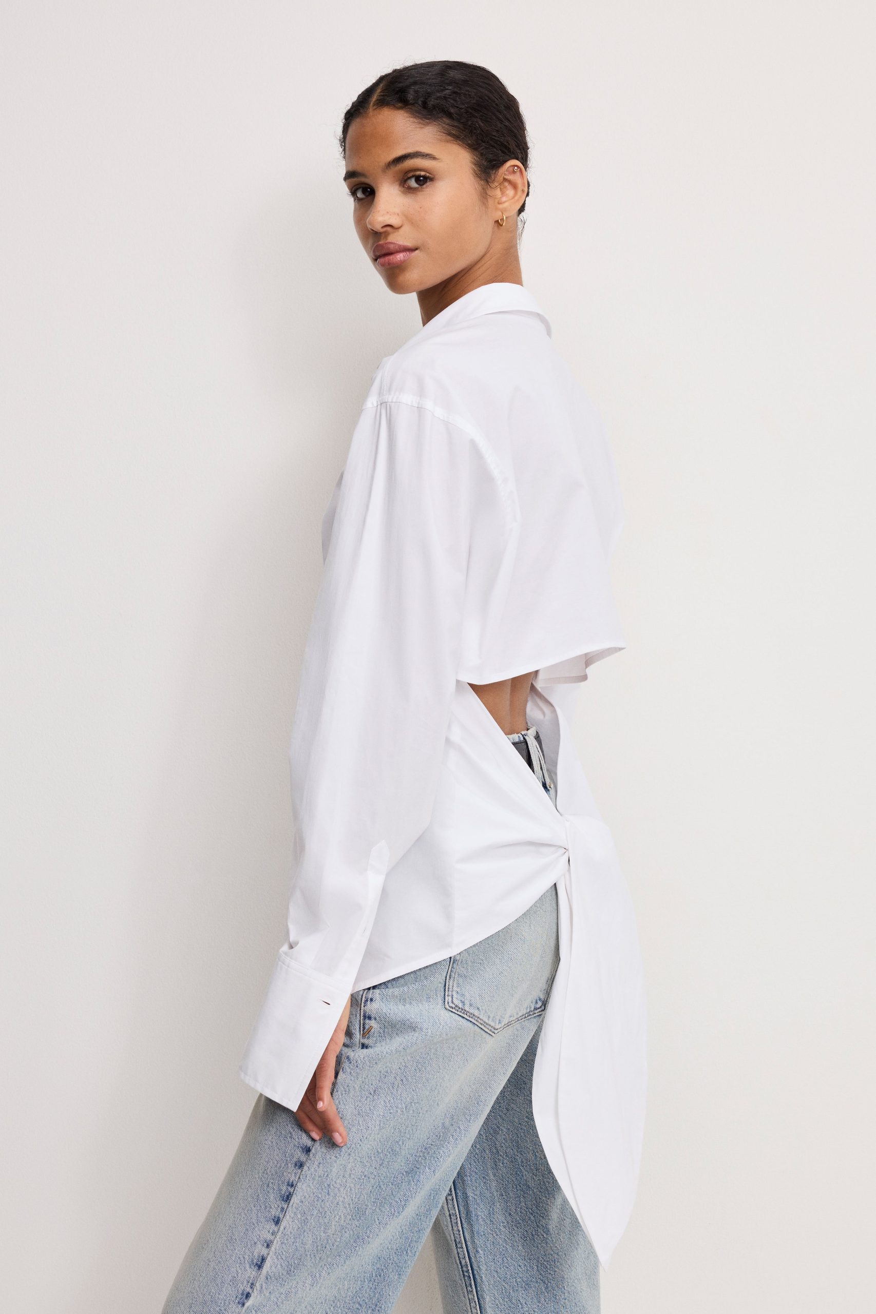 POPLIN TIE BACK SHIRT | WHITE001