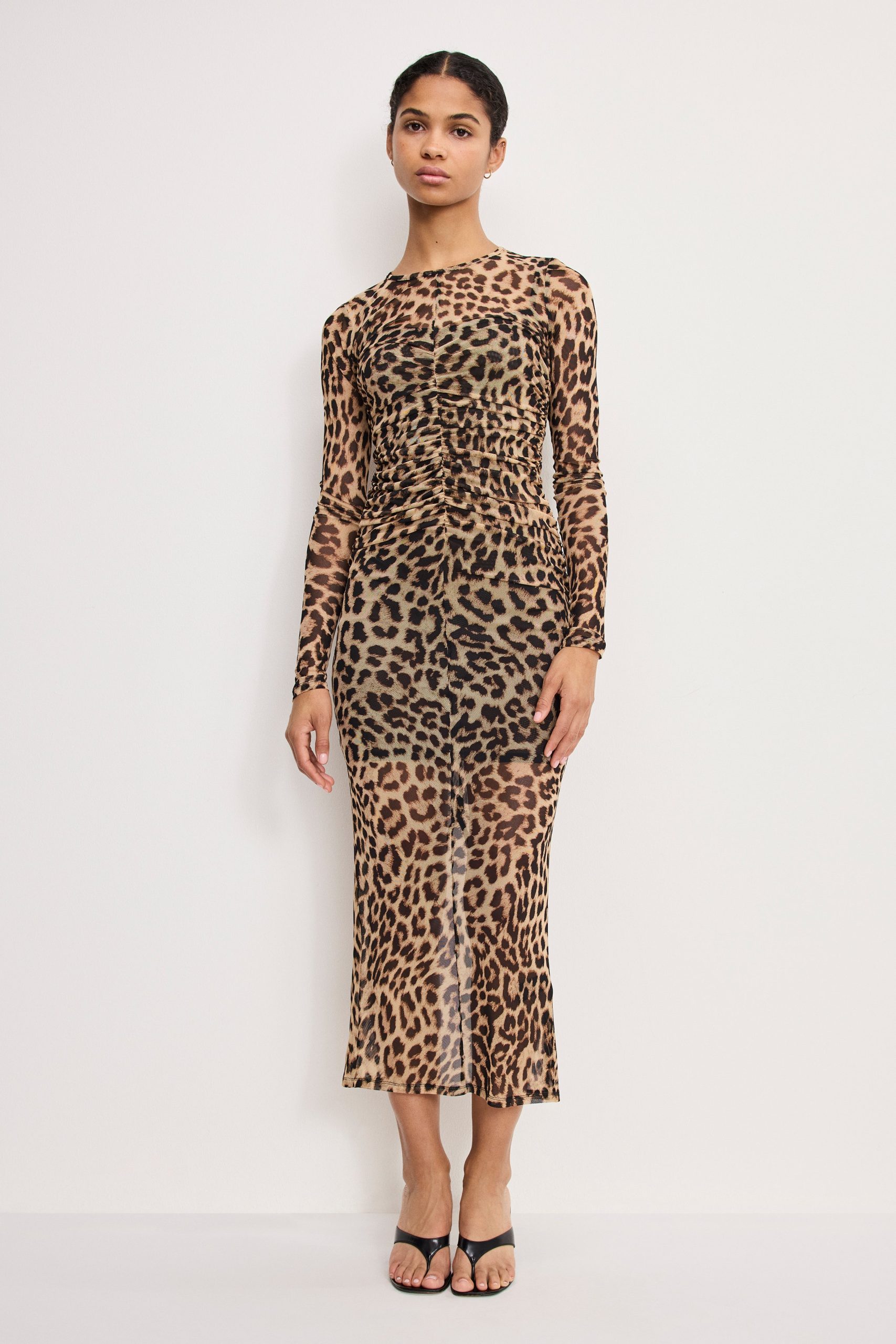 MESH RUCHED MAXI DRESS | LUCKY LEOPARD001 LUCKY LEOPARD001 / 5XL