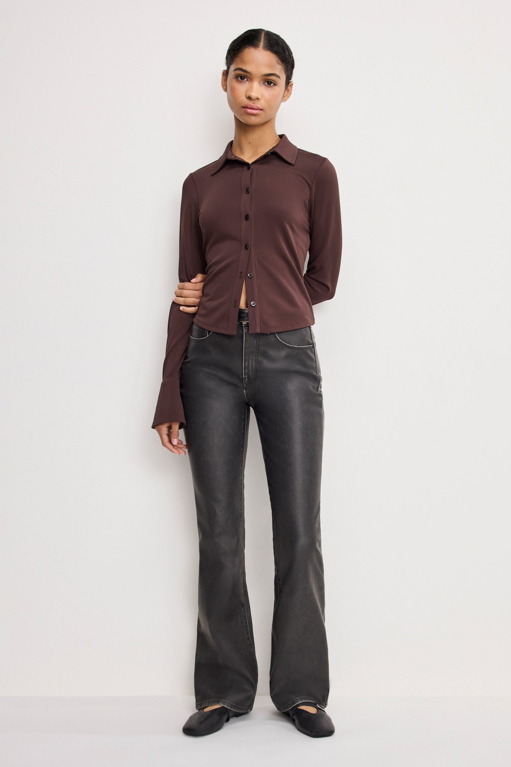 GOOD CLASSIC BOOTCUT FAUX LEATHER PANTS | BLACK001 BLACK001 / 32 Plus