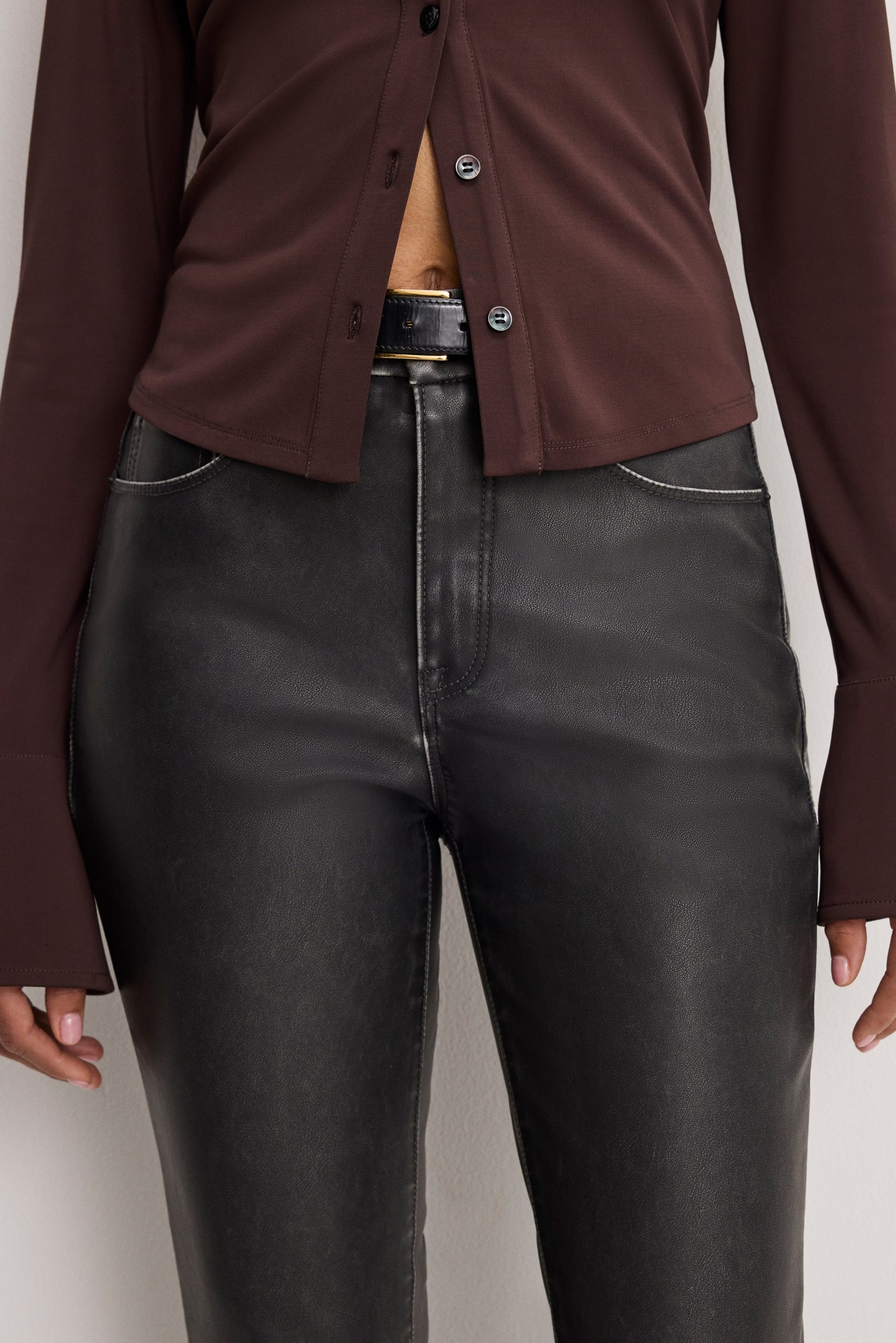 GOOD CLASSIC BOOTCUT FAUX LEATHER PANTS | BLACK001