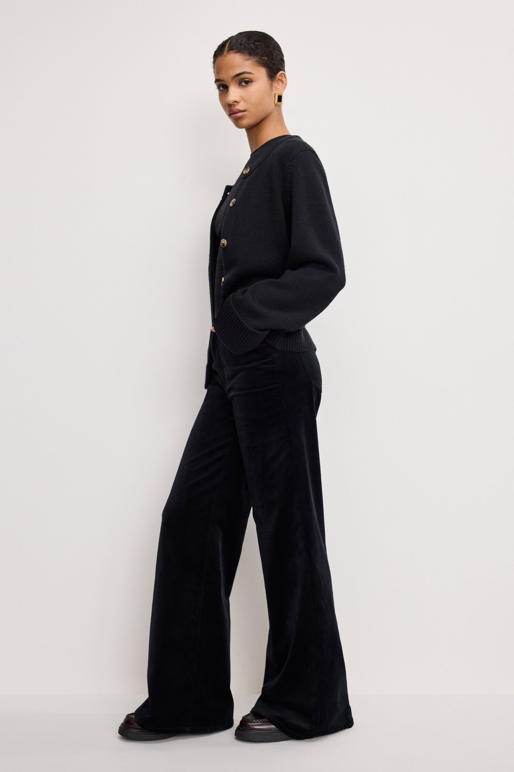 VELVET GOOD WAIST PALAZZO PANTS | BLACK001