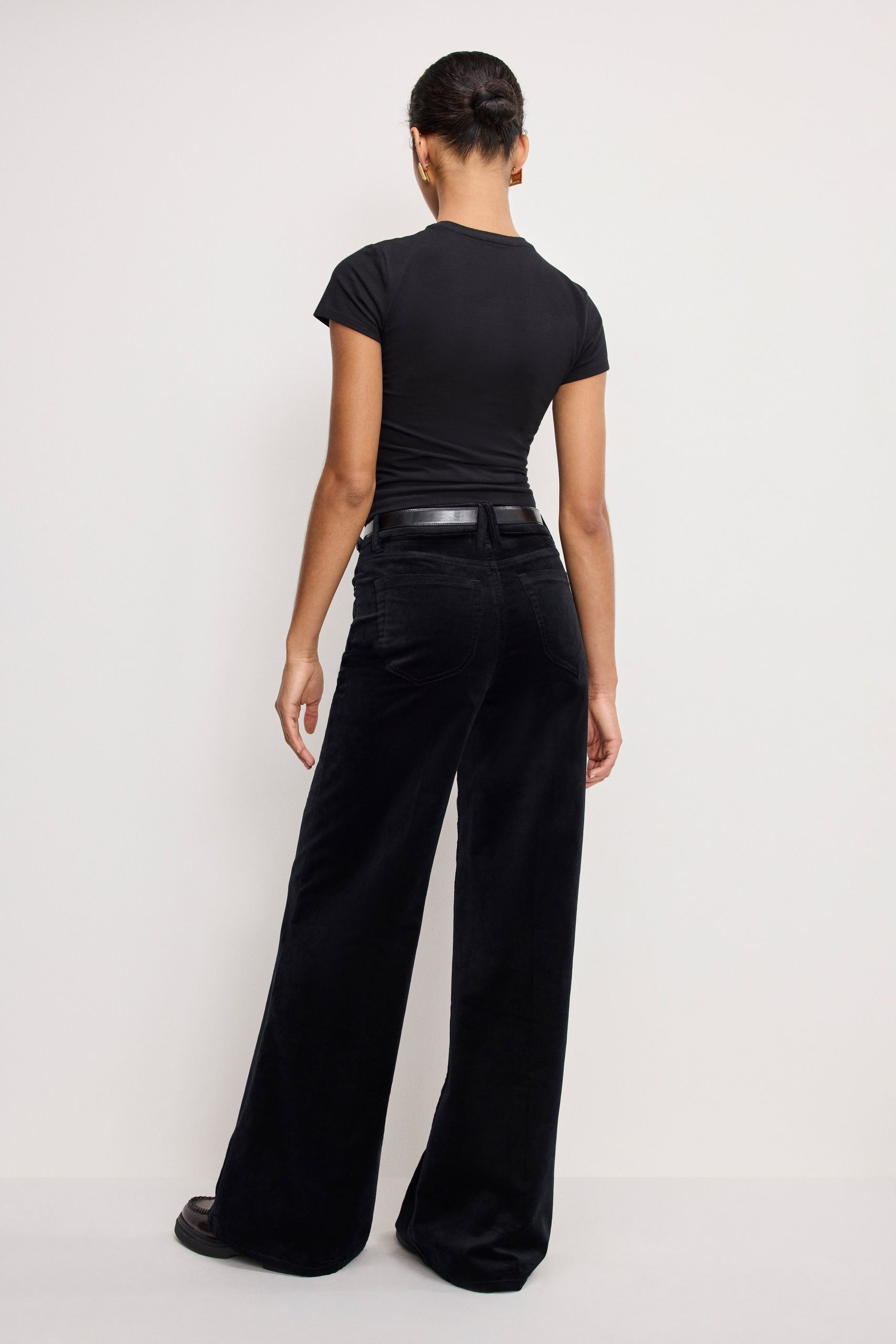VELVET GOOD WAIST PALAZZO PANTS | BLACK001