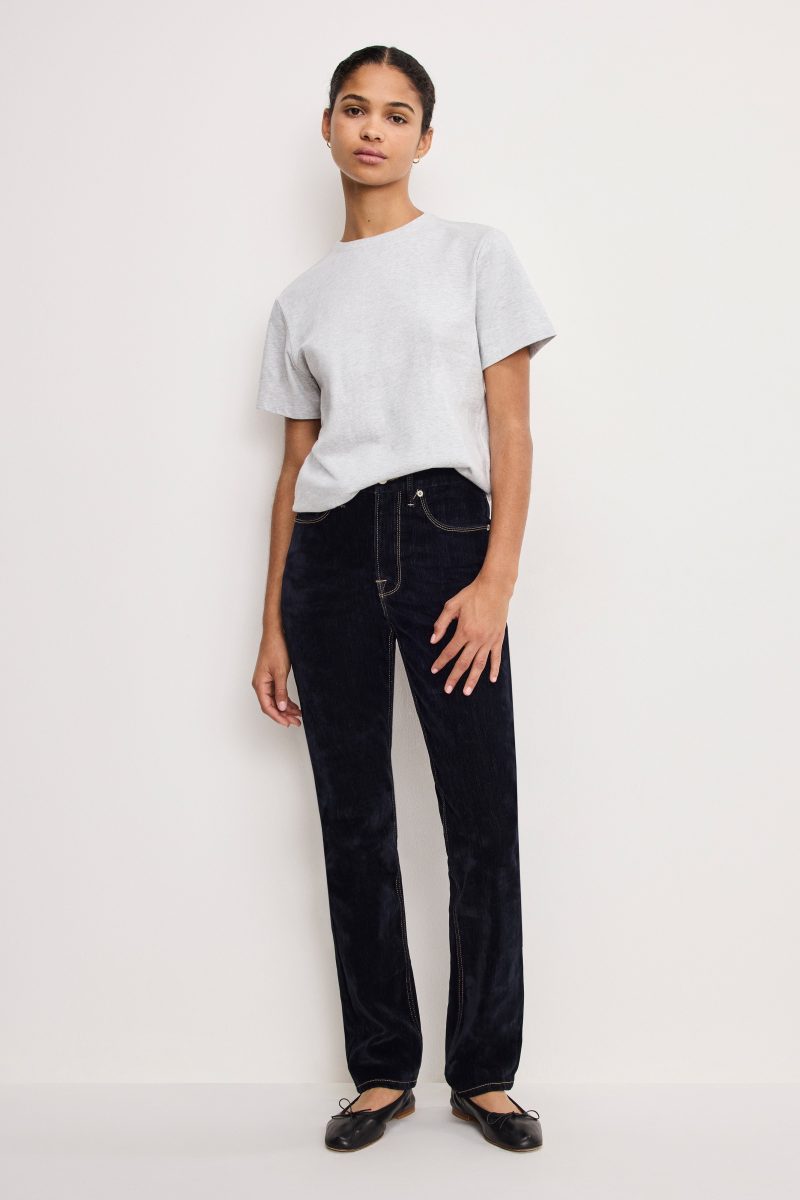 GOOD ICON STRAIGHT FLOCKED DENIM JEANS
