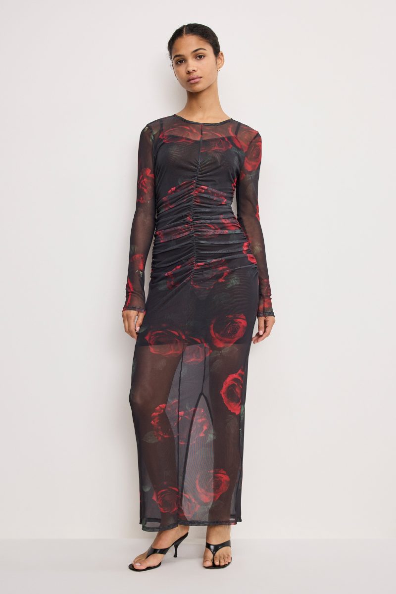 MESH RUCHED MAXI DRESS