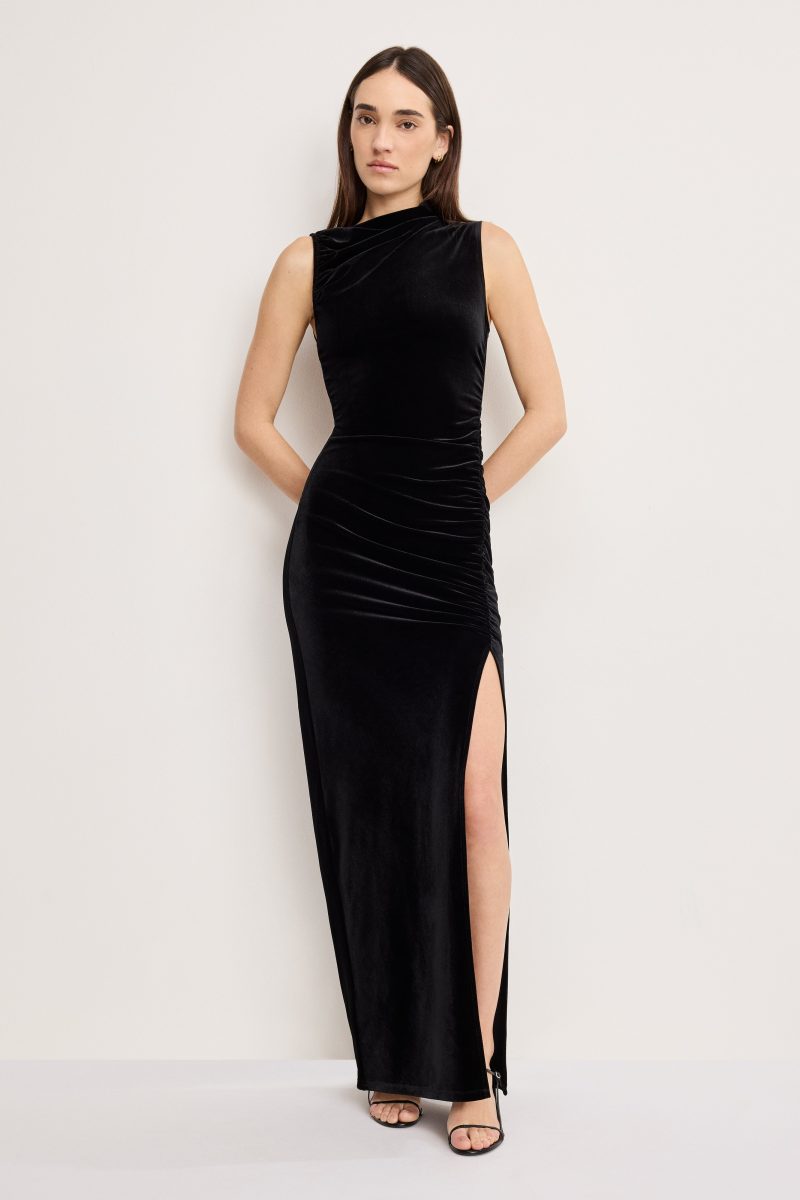 VELVET HIGH NECK MAXI DRESS