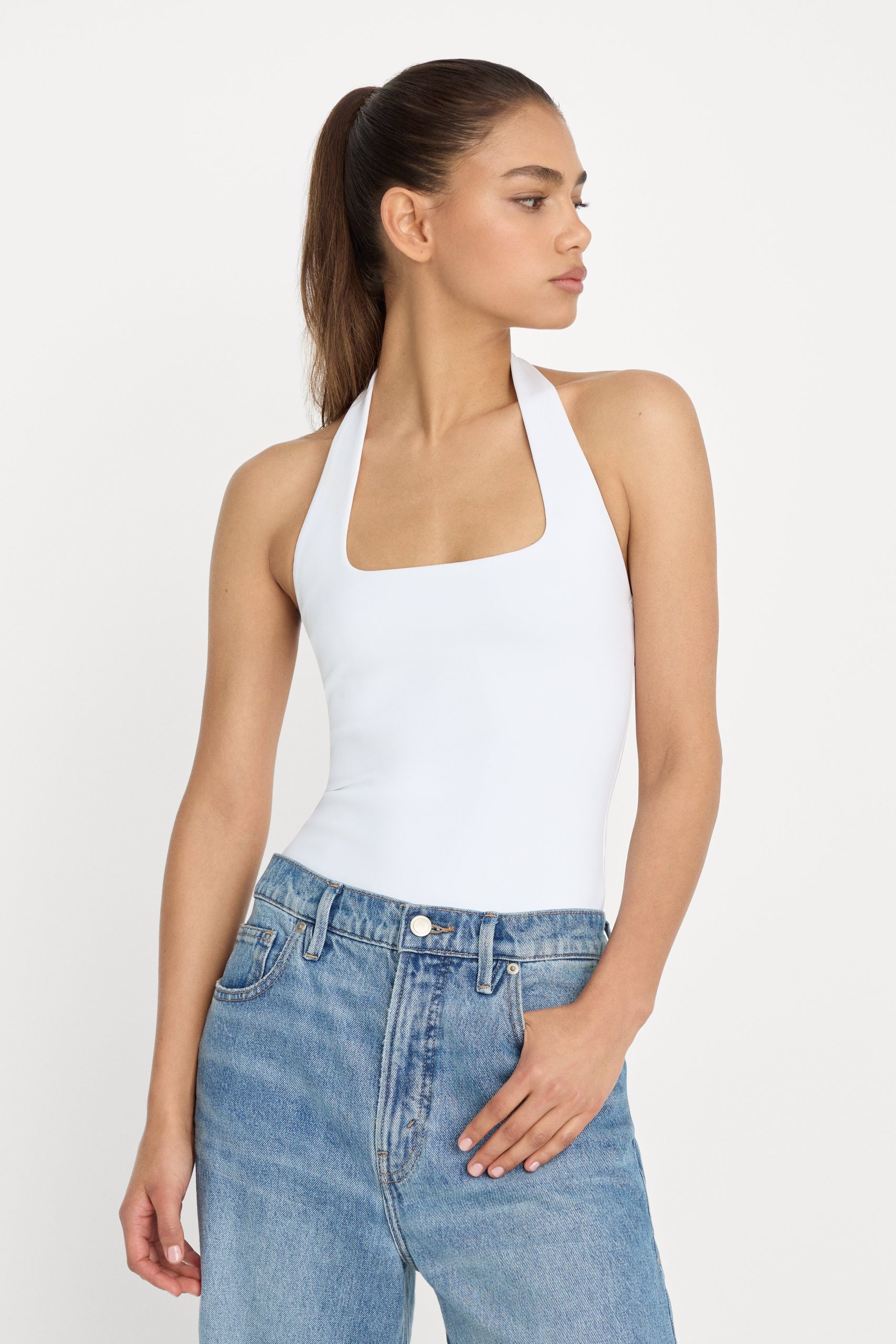 SCULPTING HALTER SQUARE NECK BODYSUIT | WHITE001 WHITE001 / 5XL