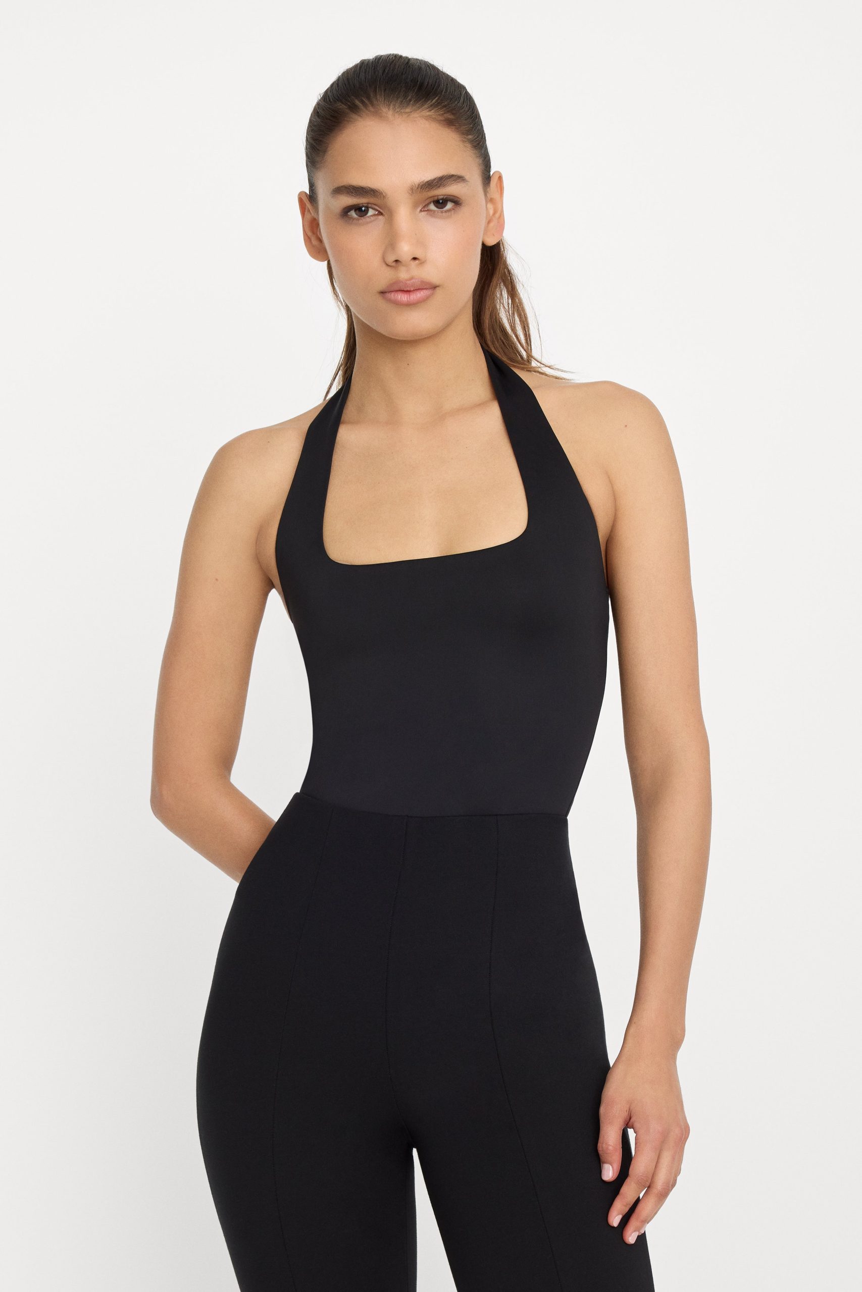 SCULPTING HALTER SQUARE NECK BODYSUIT| BLACK001 BLACK001 / 5XL