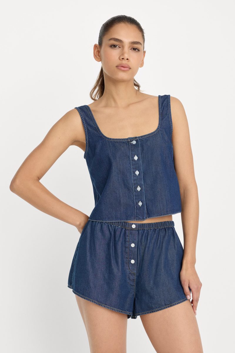 DENIM BUTTON FRONT TANK