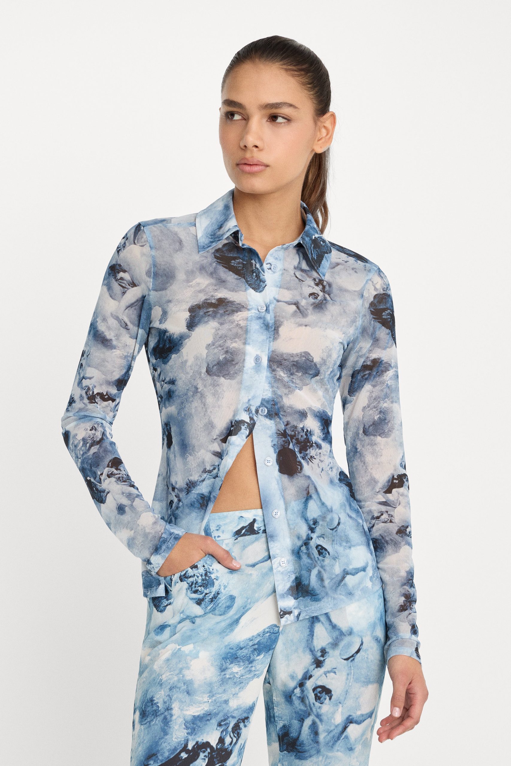 MESH BUTTON UP TOP | BLUE ANGEL PRINT BLUE ANGEL PRINT / 3XL