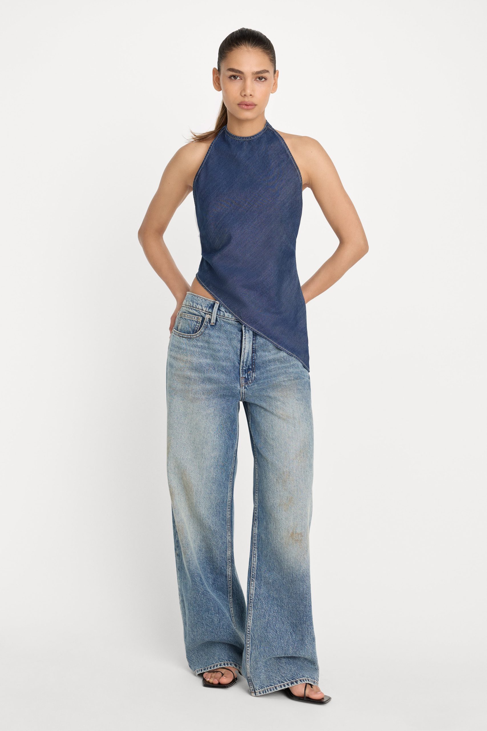 ASYMMETRIC HEM HALTER TOP | INDIGO1187