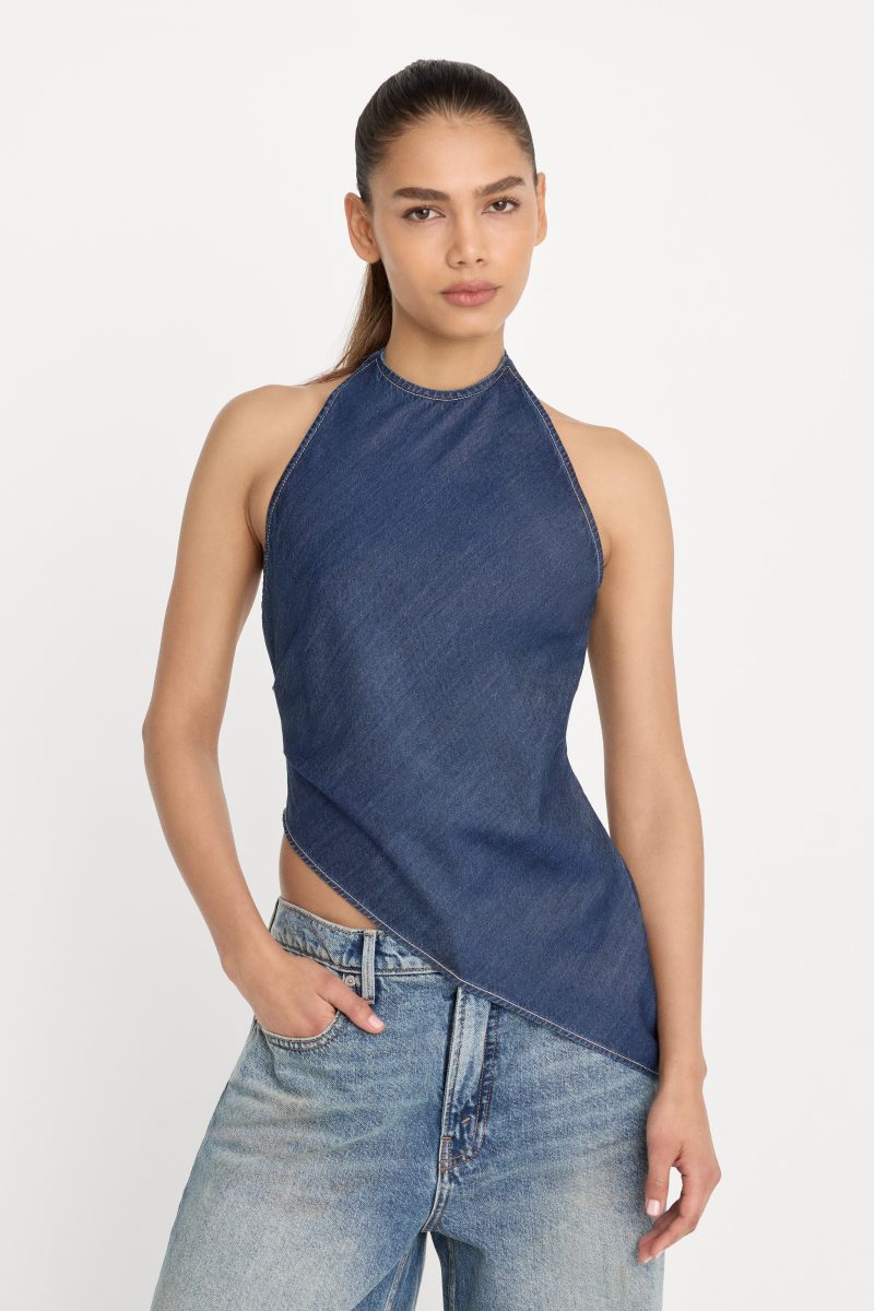 ASYMMETRIC HEM HALTER TOP