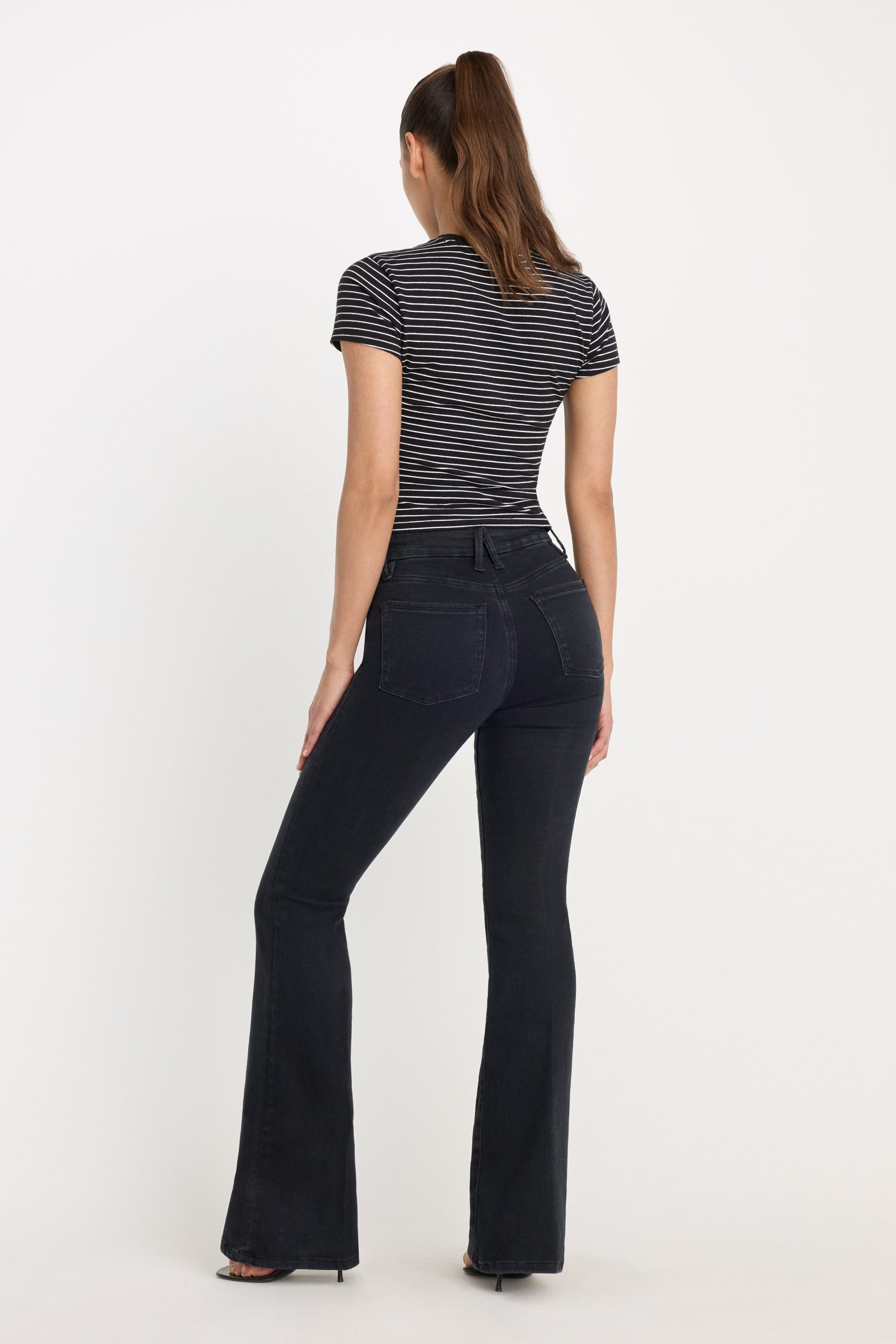POWER STRETCH PULL-ON FLARE JEANS | BLACK001