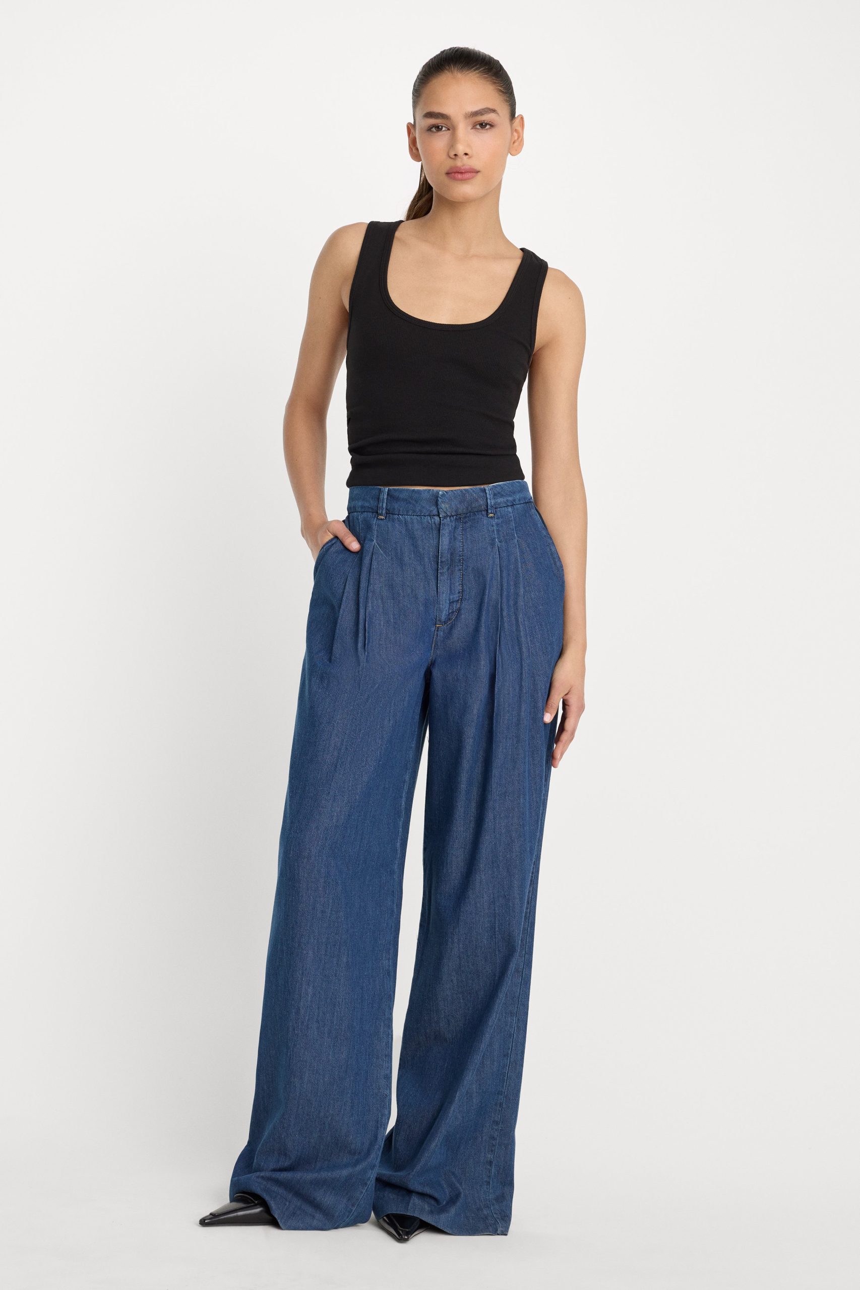 PLEATED HIGH WAISTED WIDE LEG TROUSER | INDIGO1187 INDIGO1187 / 14