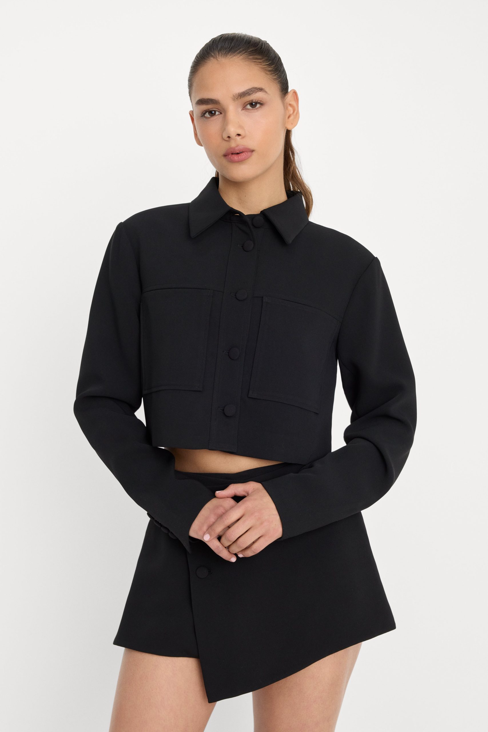 LUXE SUITING CROPPED JACKET | BLACK001 BLACK001 / 3XL
