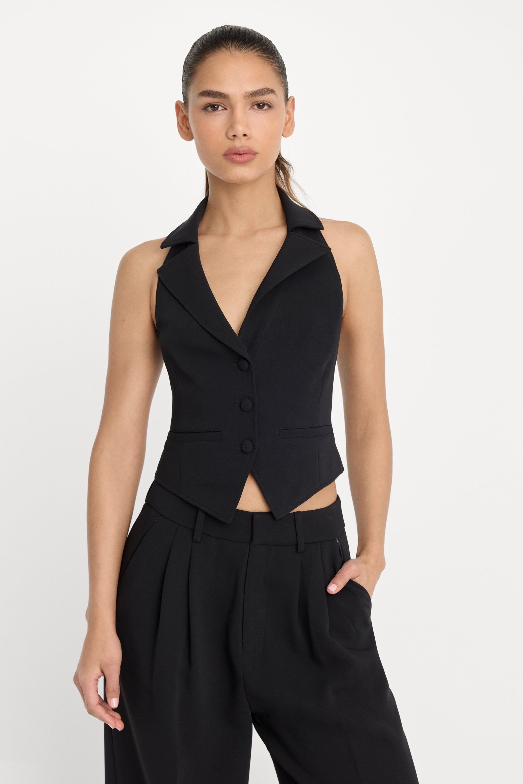 LUXE SUITING HALTER VEST | BLACK001 BLACK001 / 5XL