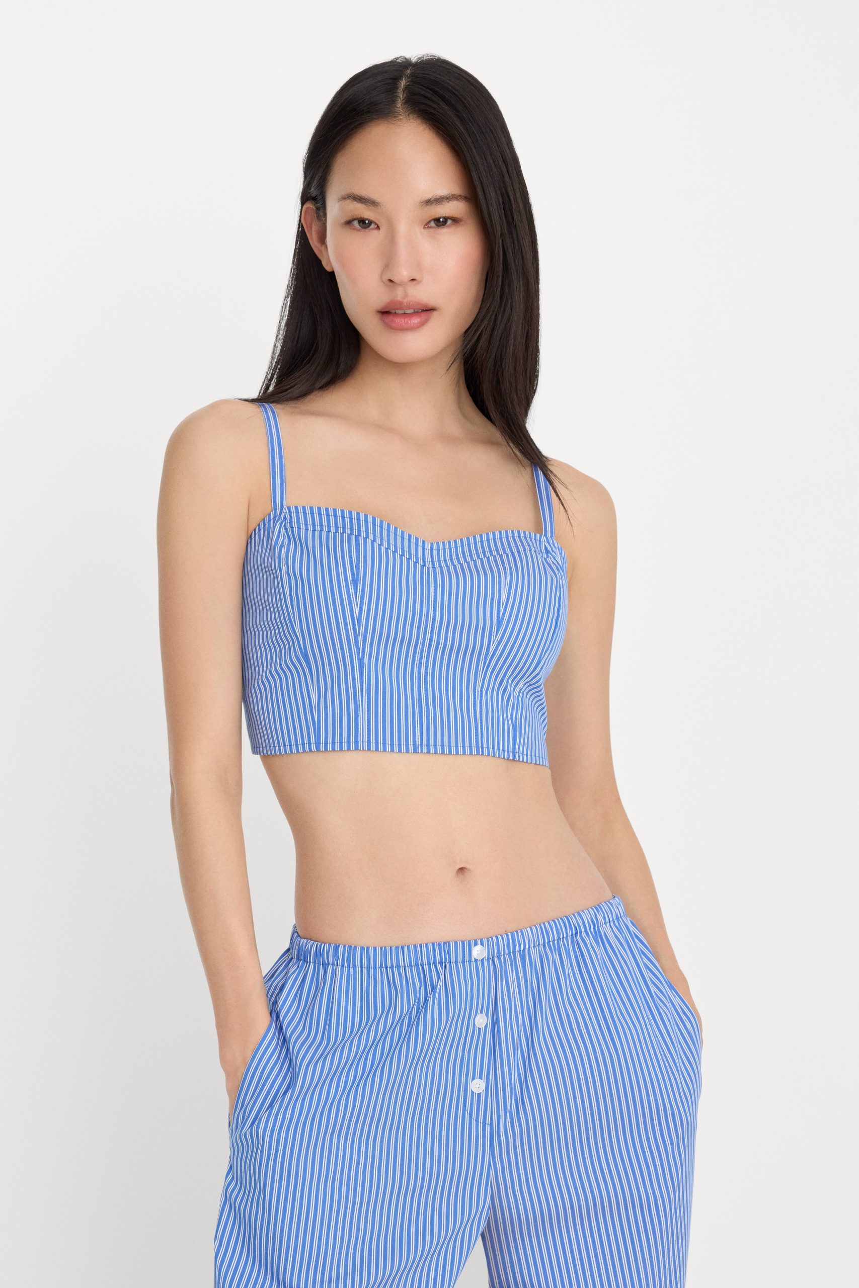 POPLIN BUSTIER CAMI TOP | BLUE AND WHITE STRIPE BLUE AND WHITE STRIPE / 3XL