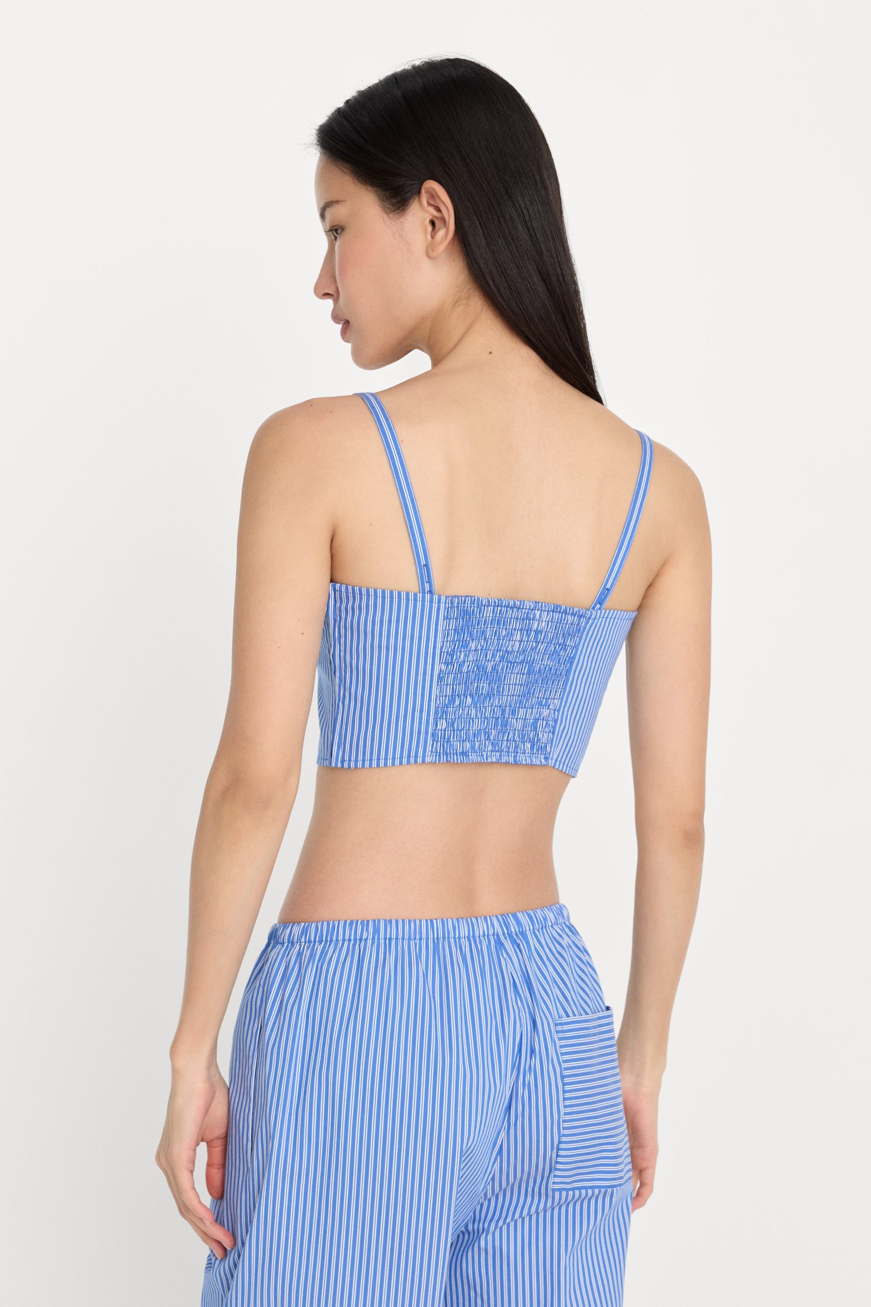 POPLIN BUSTIER CAMI TOP | BLUE AND WHITE STRIPE