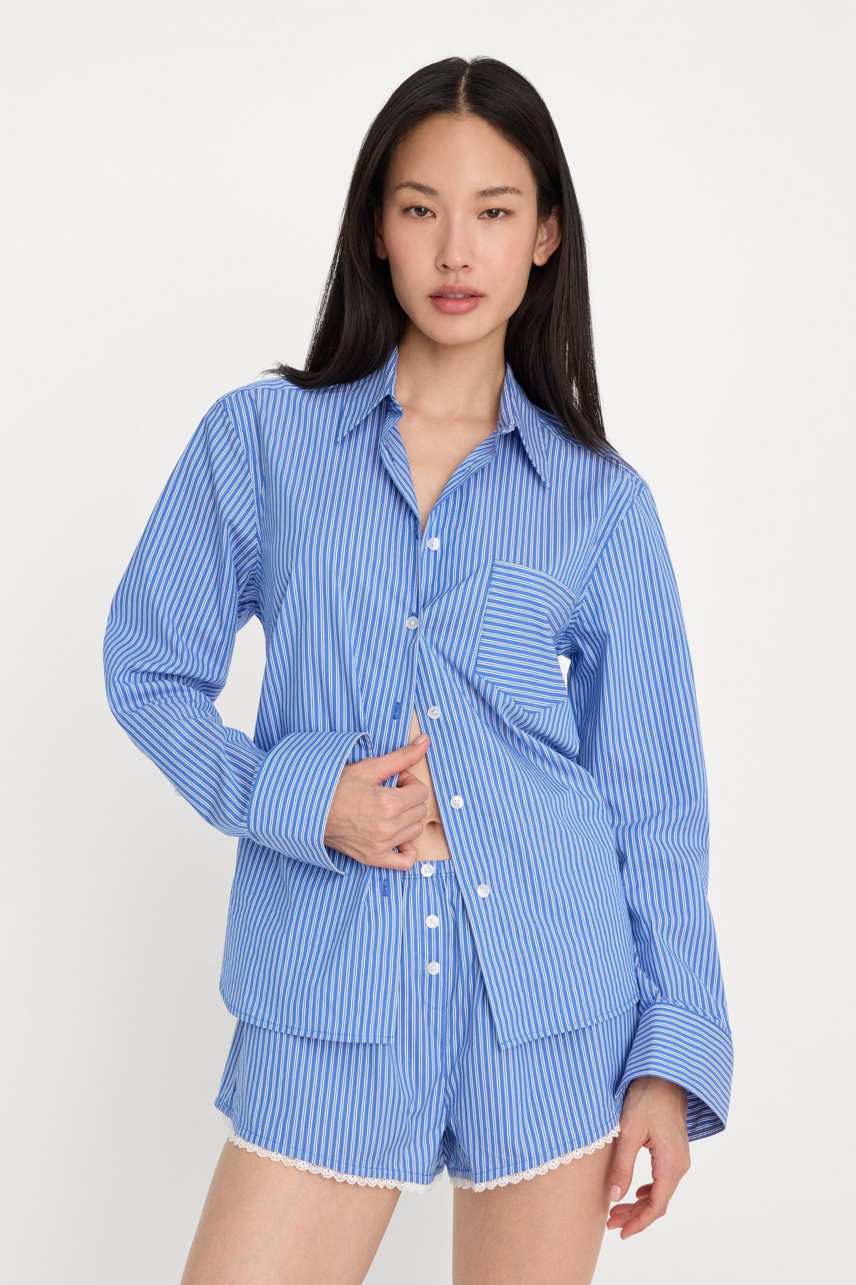 POPLIN CLASSIC BOXY SHIRT | BLUE & WHITE STRIPE