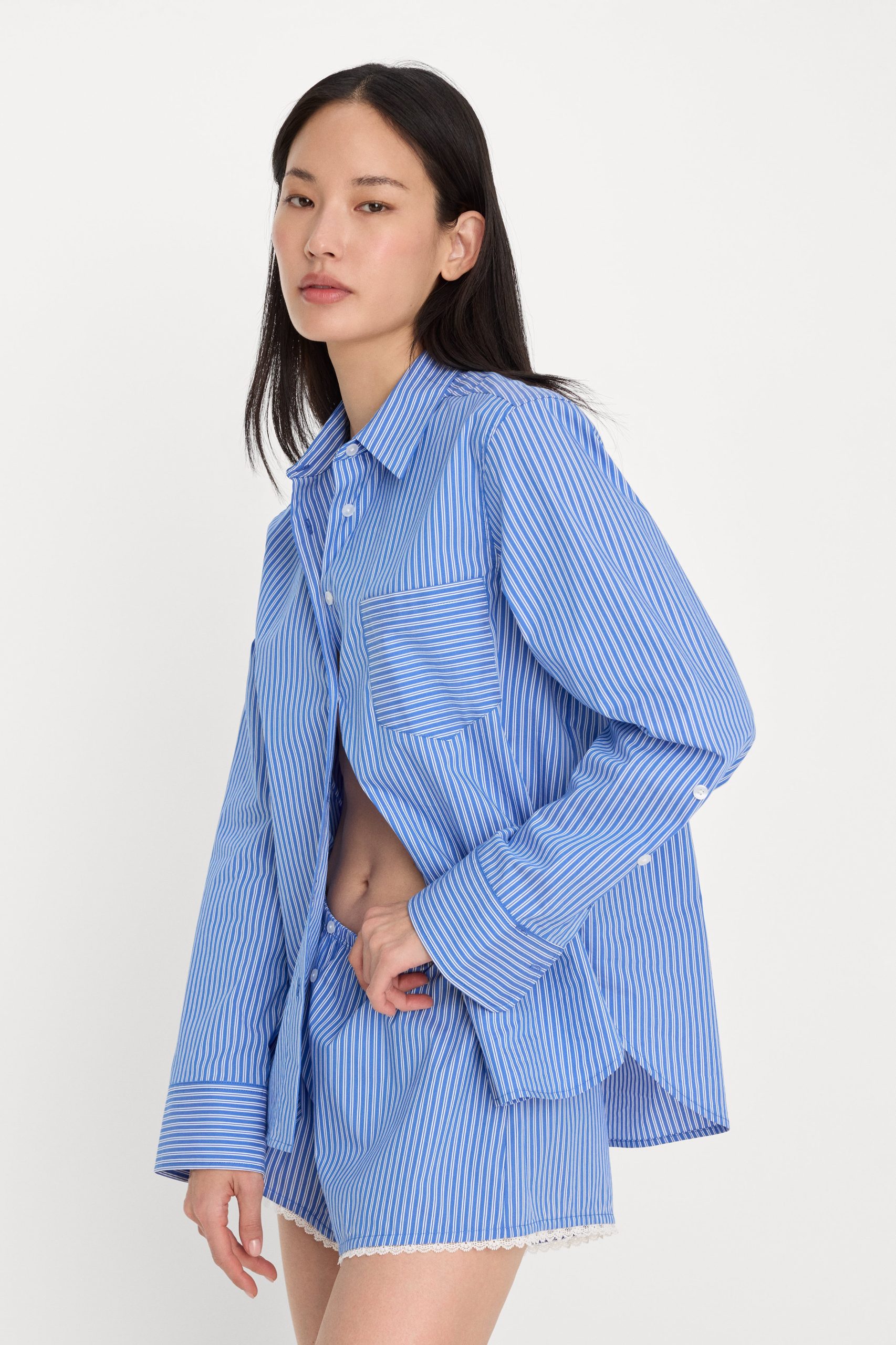 POPLIN CLASSIC BOXY SHIRT | BLUE & WHITE STRIPE BLUE & WHITE STRIPE / 5XL