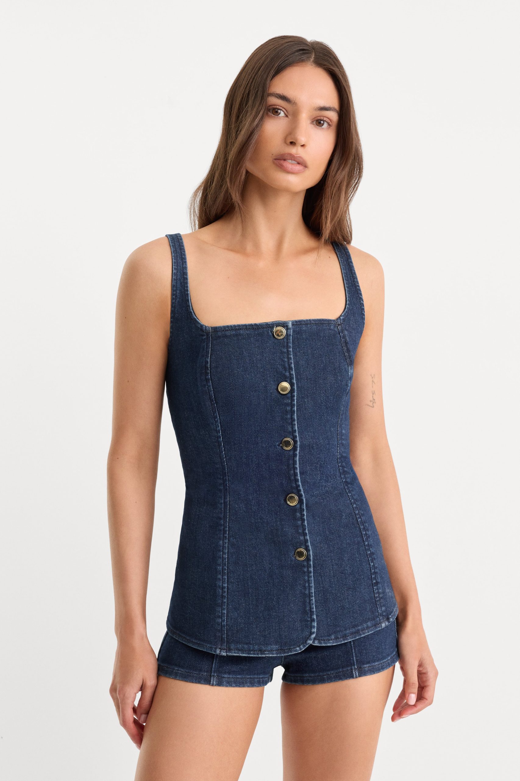 SLEEVELESS DENIM BUTTON FRONT TOP | INDIGO1169 INDIGO1169 / 3XL