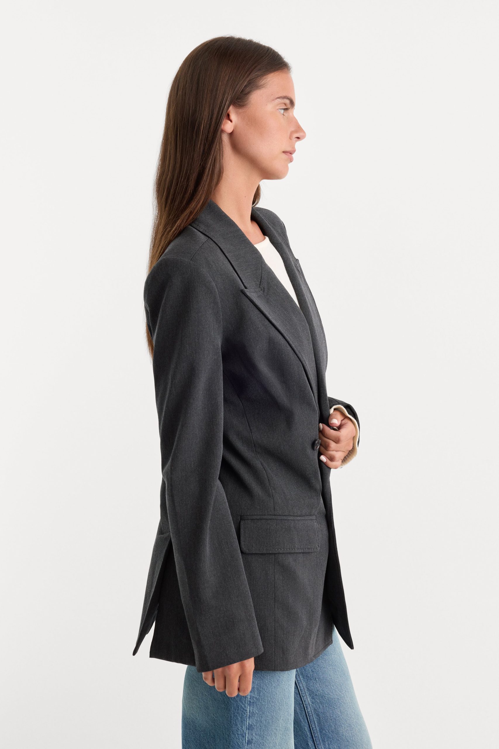 ESSENTIAL SUITING OVERSIZED DOUBLE BREASTED BLAZER | DARK HEATHER GRAY