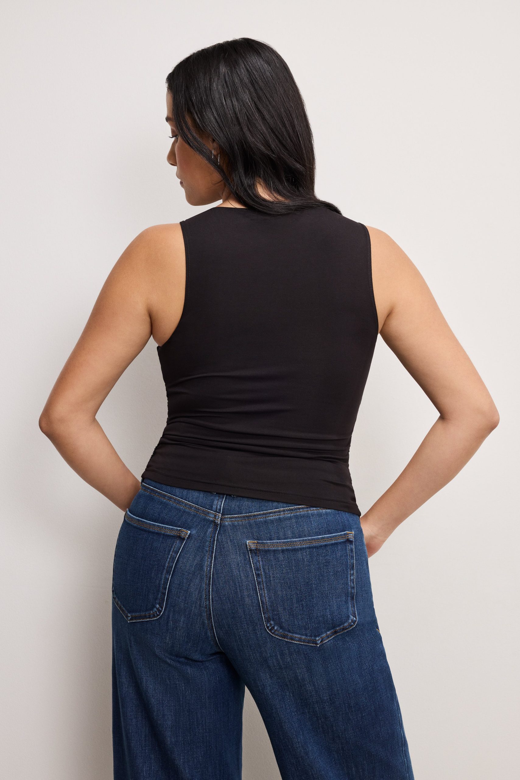 STRETCH JERSEY RUCHED TANK TOP | BLACK001