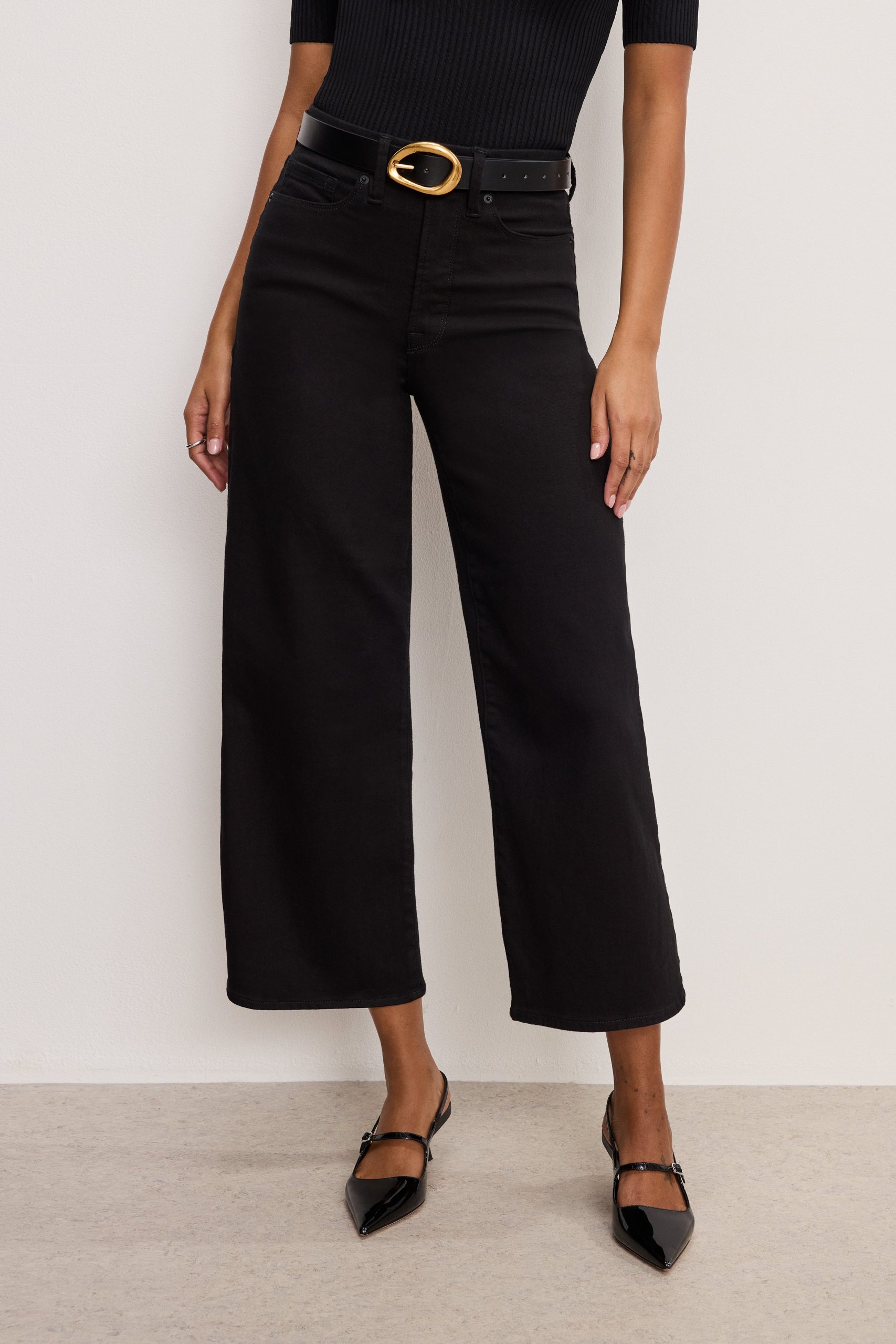 NEVER FADE GOOD WAIST CROPPED PALAZZO JEANS | BLACK001