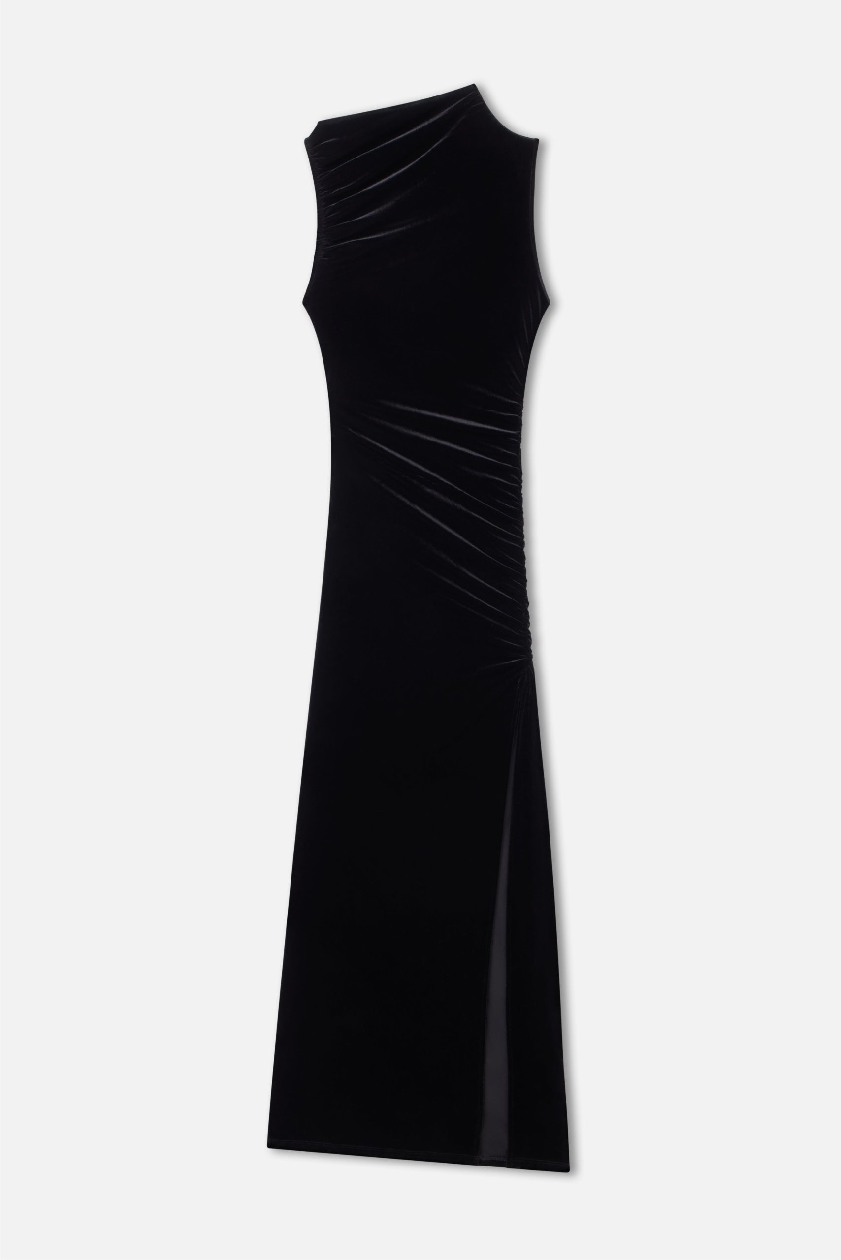 VELVET HIGH NECK MAXI DRESS | BLACK001