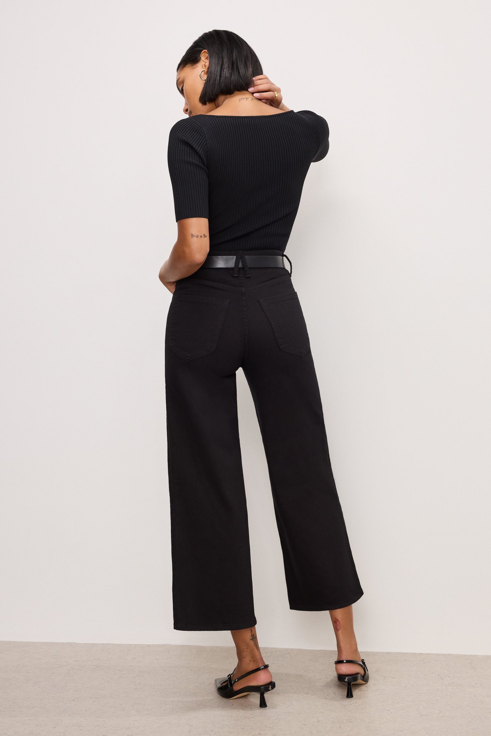 NEVER FADE GOOD WAIST CROPPED PALAZZO JEANS | BLACK001