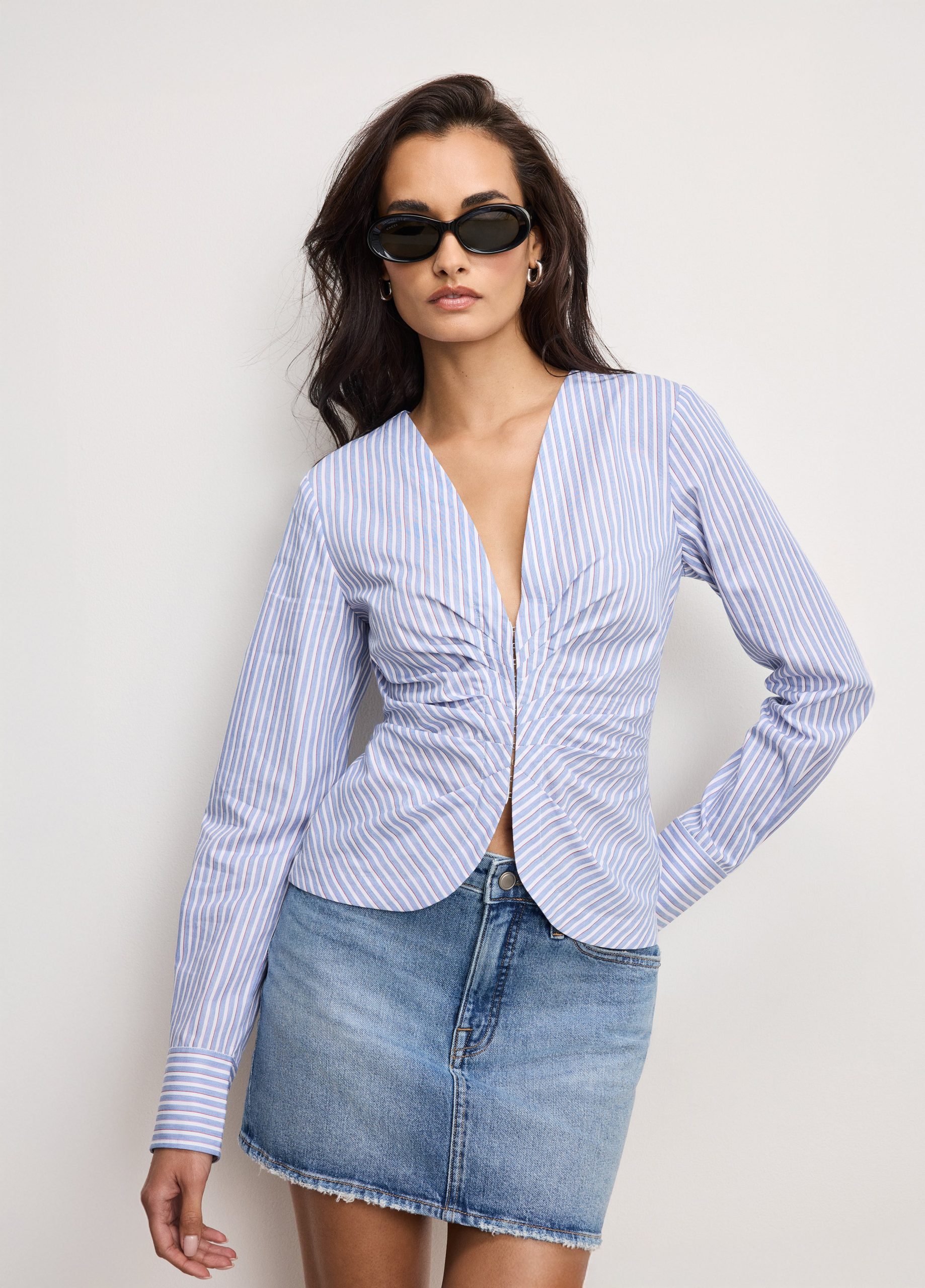 POPLIN RUCHED SHIRT | VACAY STRIPE001 VACAY STRIPE001 / 5XL