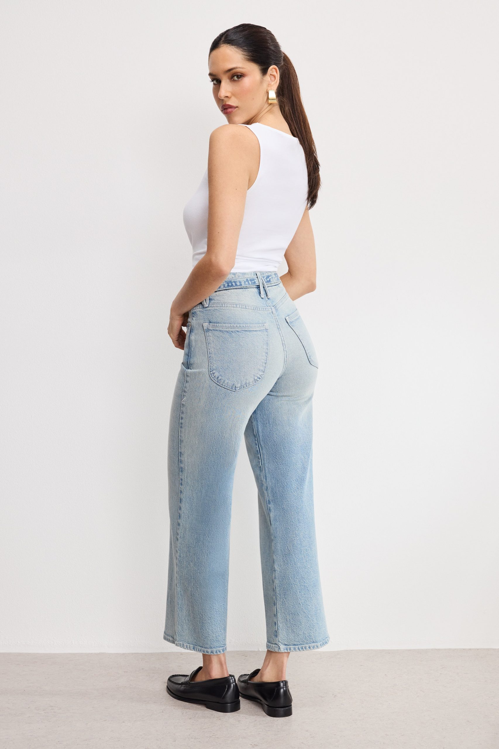 GOOD WAIST PALAZZO CROPPED JEANS | INDIGO999